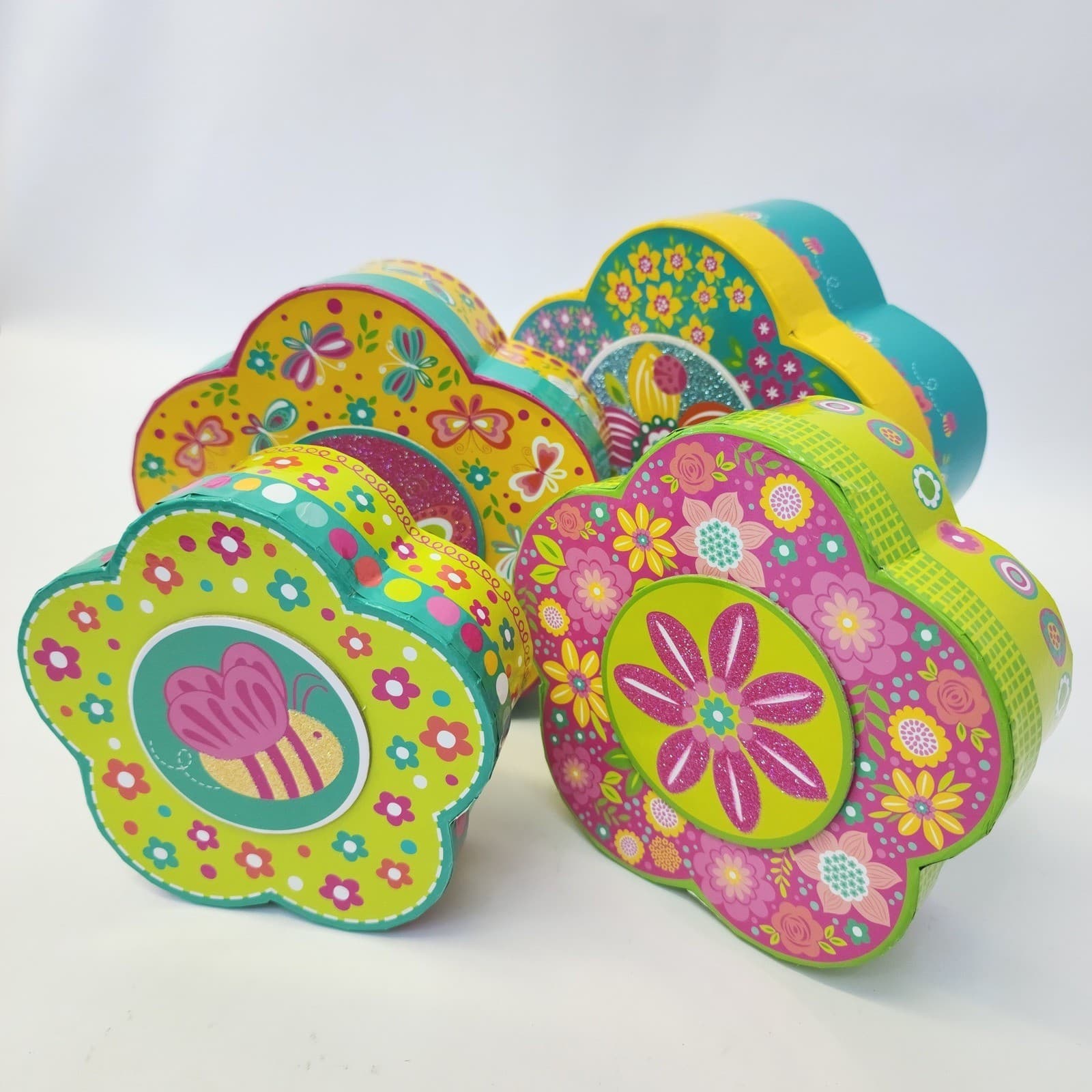 Set of 4 Flower Shaped Nesting Tins Floral Butterfly Bee Storage Containers - Thumbnail 2