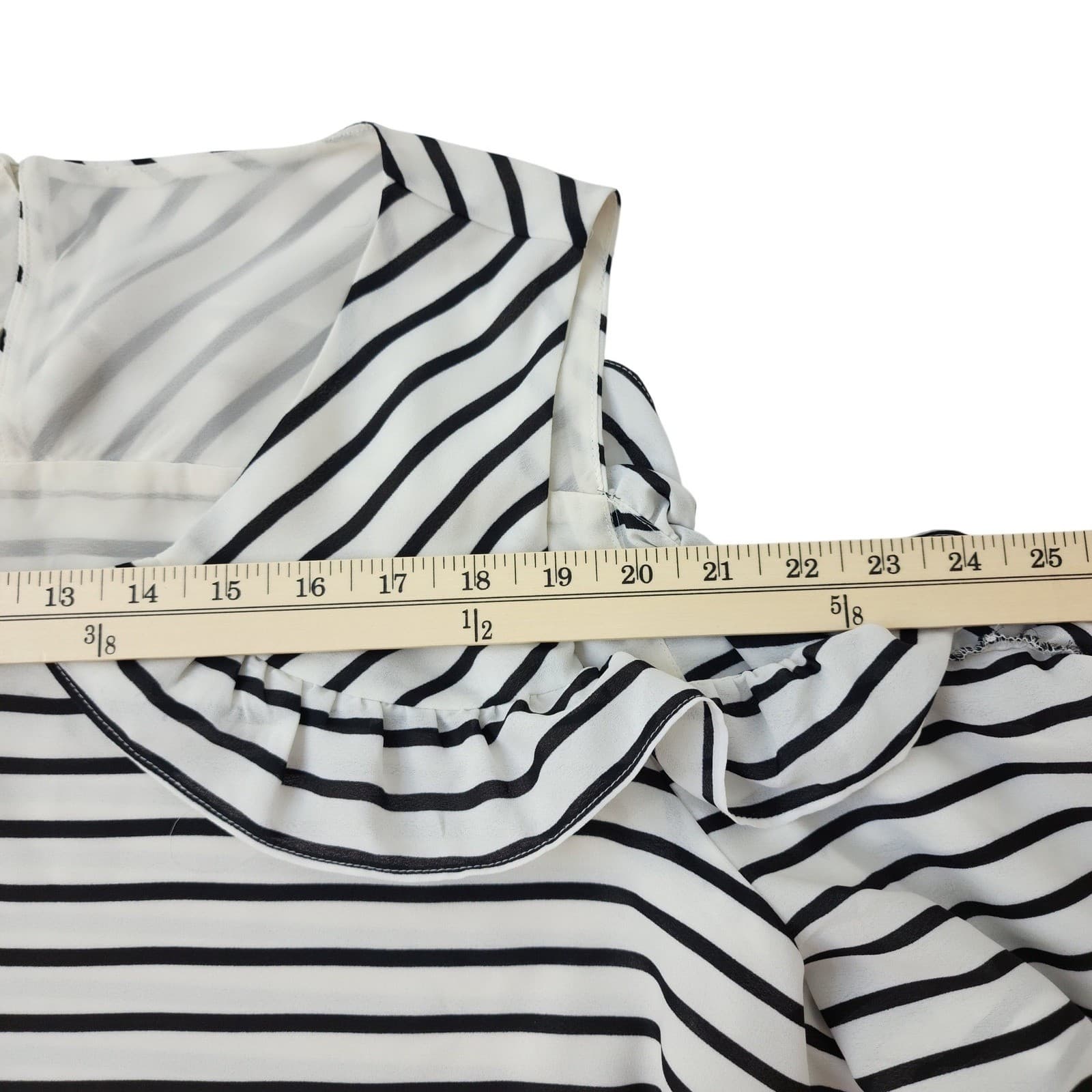 Maurices Womens Striped Cold Shoulder Ruffle Blouse Black White Size 3 XL - Thumbnail 3