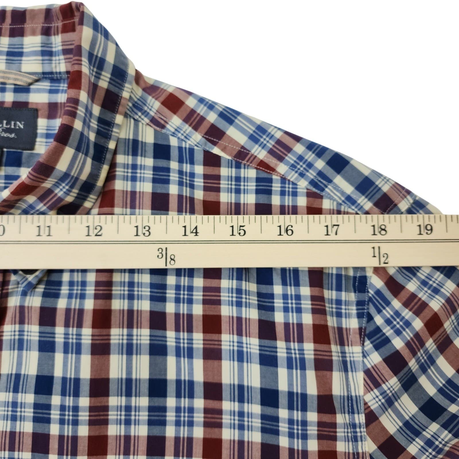 Wallin & Bros Mens XL Blue Burgundy Plaid Button Down Long Sleeve Shirt Pocket - Thumbnail 5