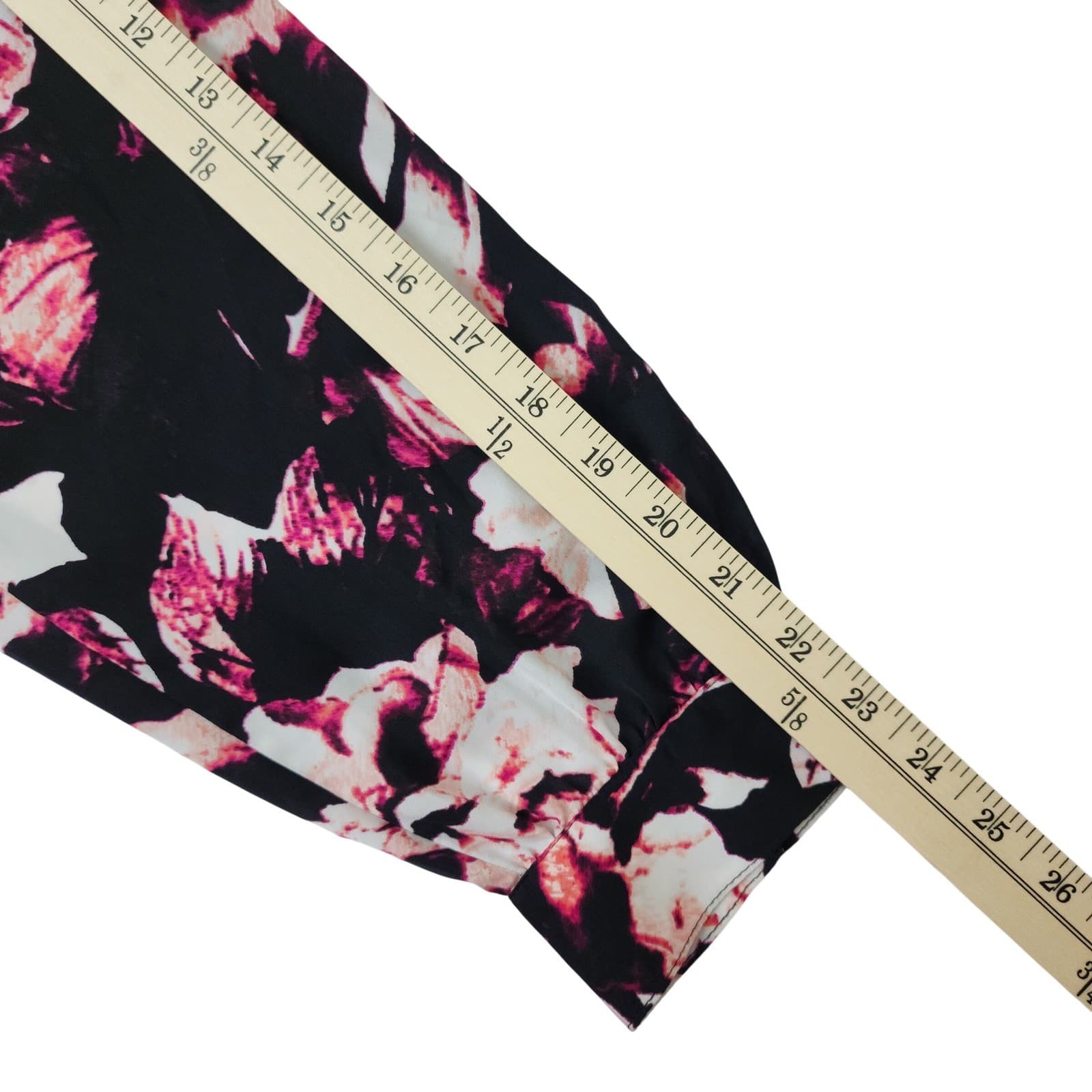 Apt. 9 Womens 1X Floral Tunic Blouse Black Pink White Long Sleeve Collared Top - Thumbnail 6