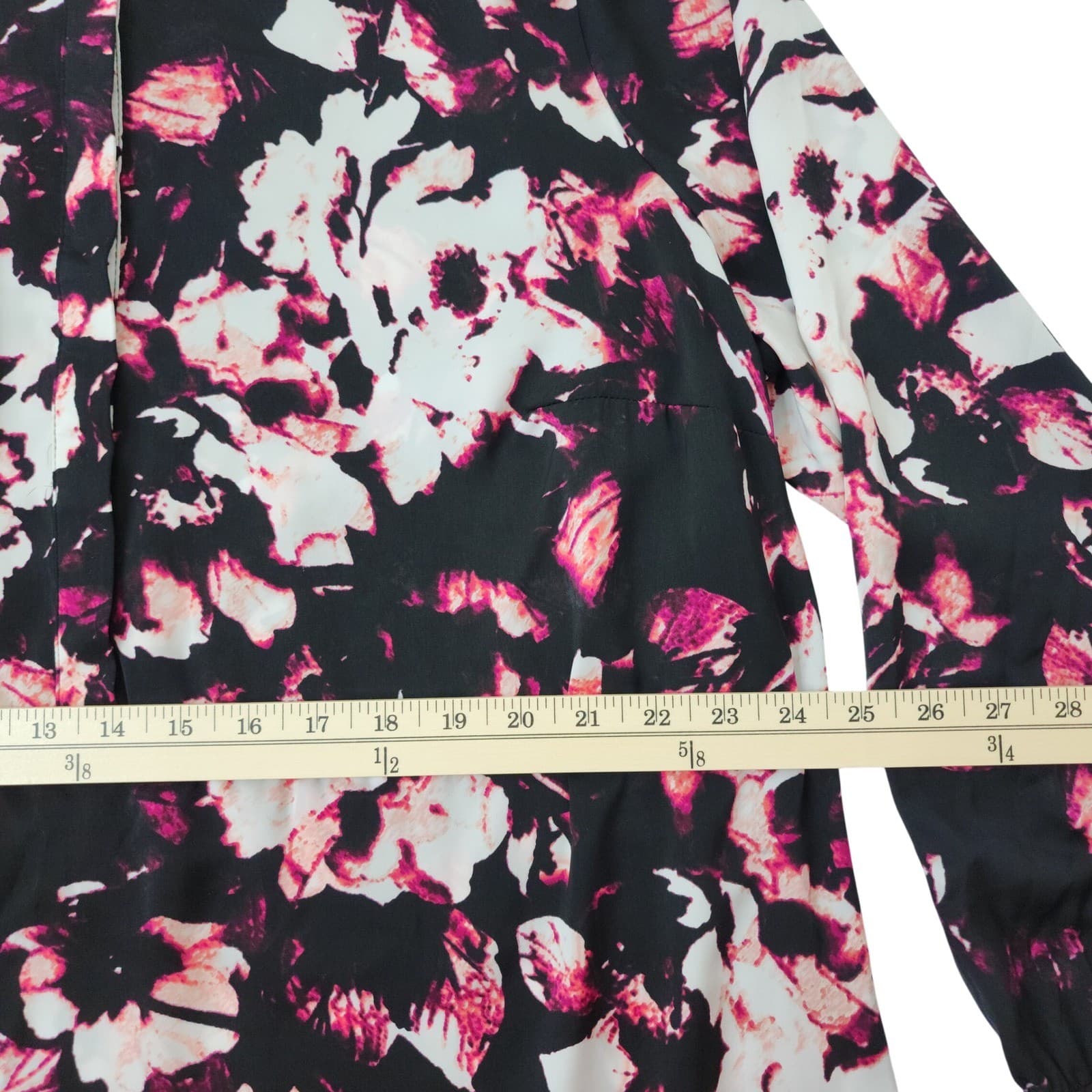 Apt. 9 Womens 1X Floral Tunic Blouse Black Pink White Long Sleeve Collared Top - Thumbnail 4