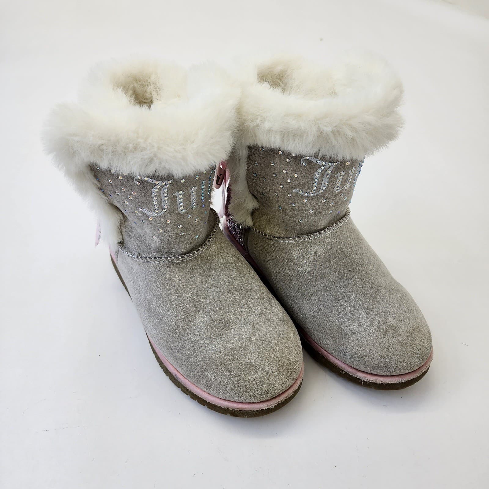 Juicy Couture Claremont Grey Faux Fur Glitter Bow Boots Girls Size 2M