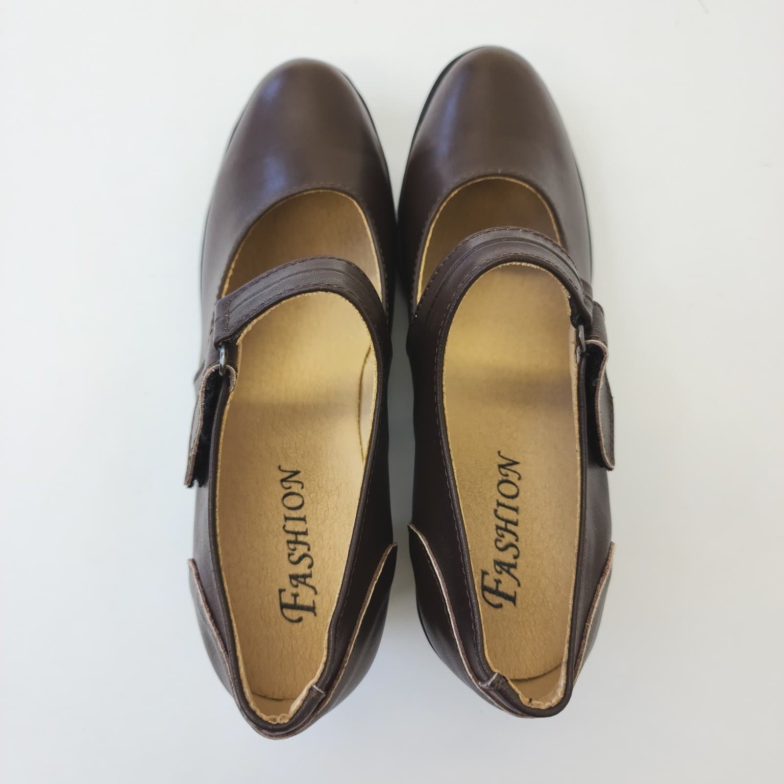 Fashion Brown Mary Jane Block Heel Lug Sole Platform Pumps Size 39 US 8.5 - Thumbnail 3