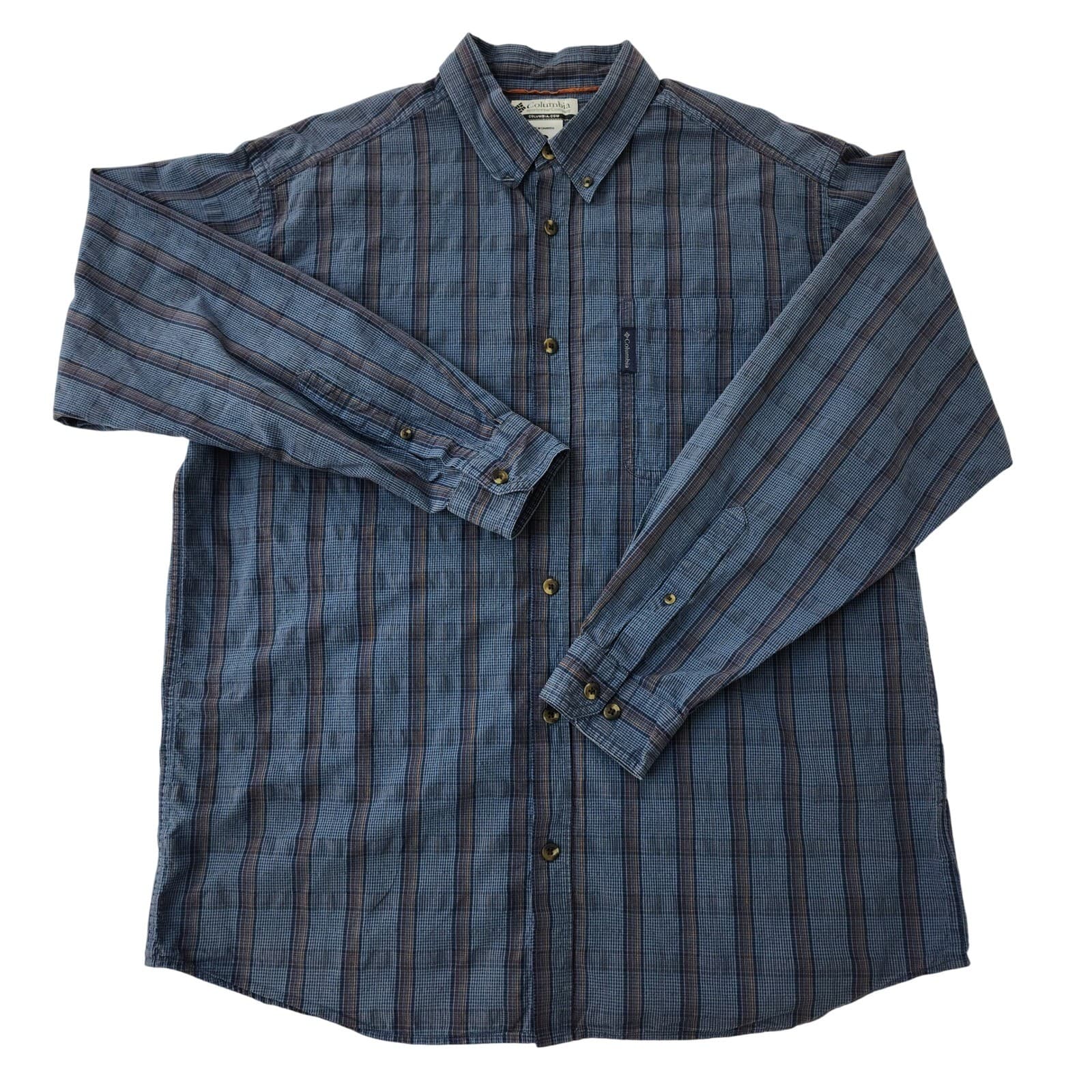 Columbia Mens Large Blue Plaid Long Sleeve Button Down Shirt Outdoor Hiking L