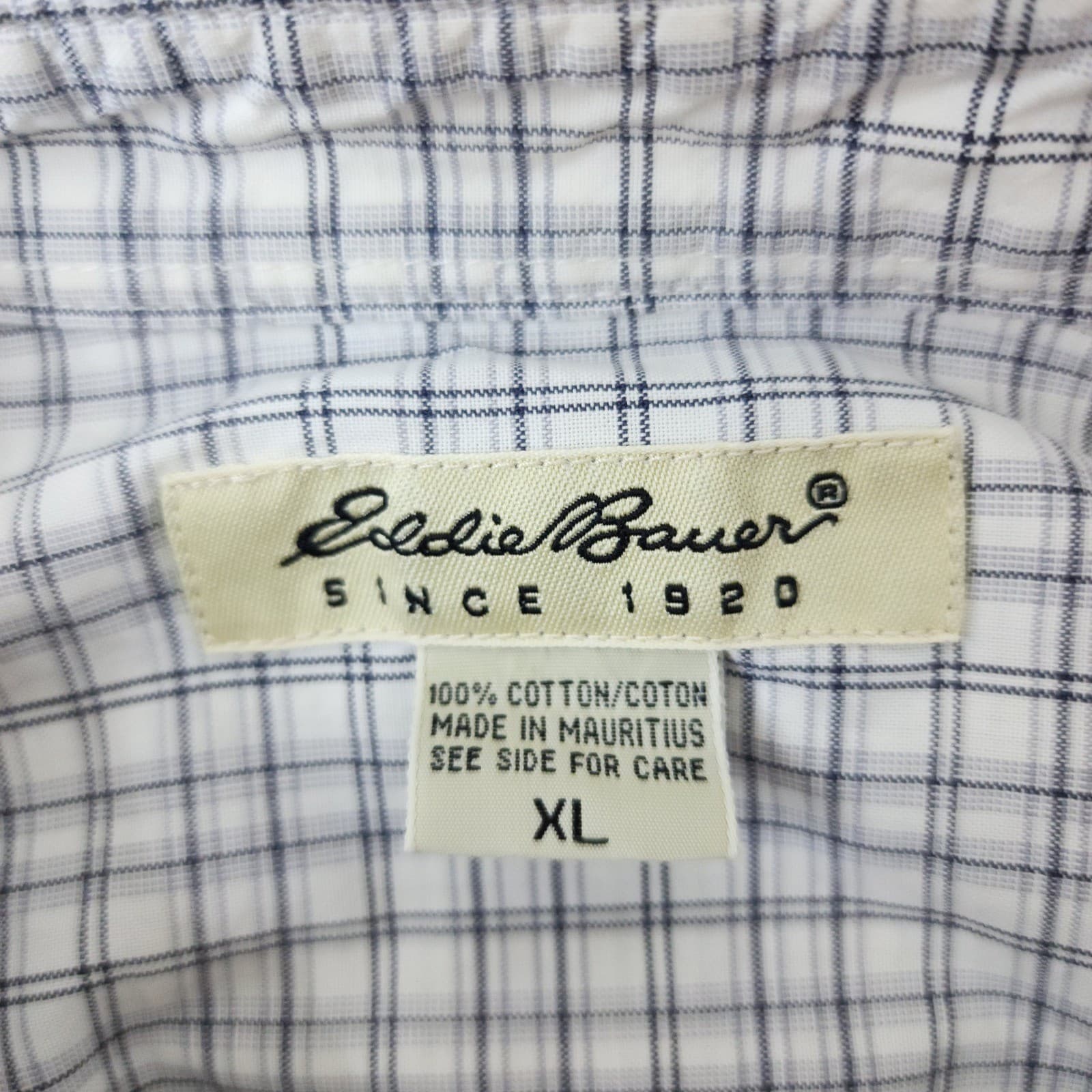 Eddie Bauer Mens XL Long Sleeve Button Down Shirt Blue White Grid Check Cotton - Thumbnail 2