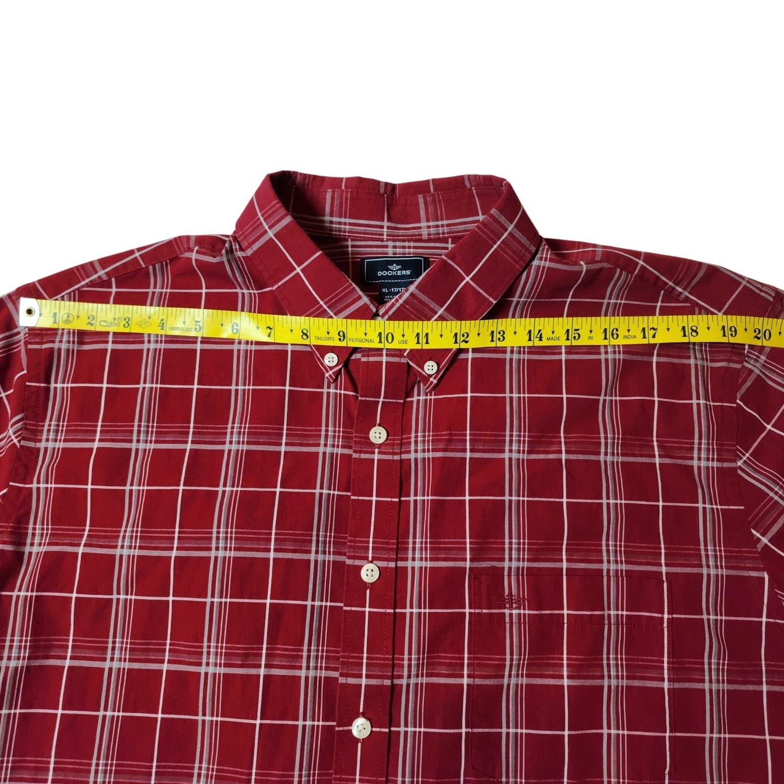 Dockers Mens XL Red Plaid Short Sleeve Button Down Shirt No Wrinkles Cotton - Thumbnail 4