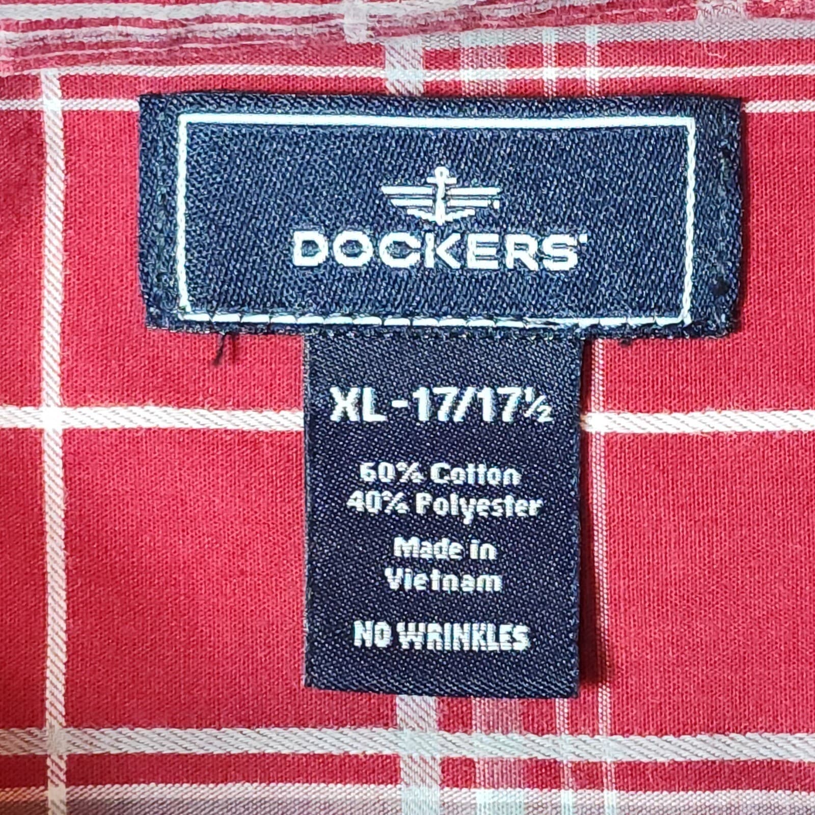 Dockers Mens XL Red Plaid Short Sleeve Button Down Shirt No Wrinkles Cotton - Thumbnail 3
