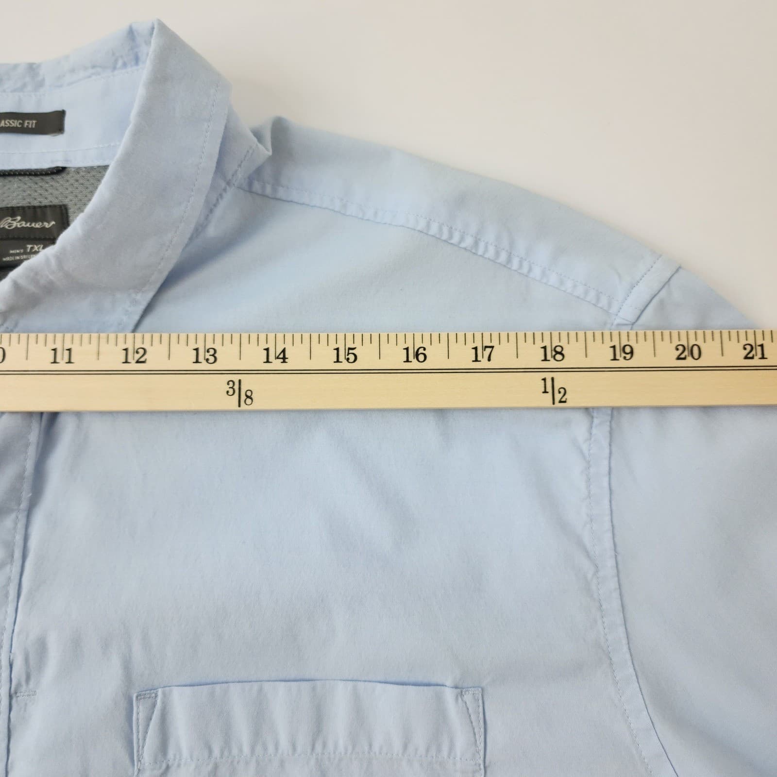 Eddie Bauer Mens TXL Light Blue Short Sleeve Button Down Classic Fit Shirt - Thumbnail 4