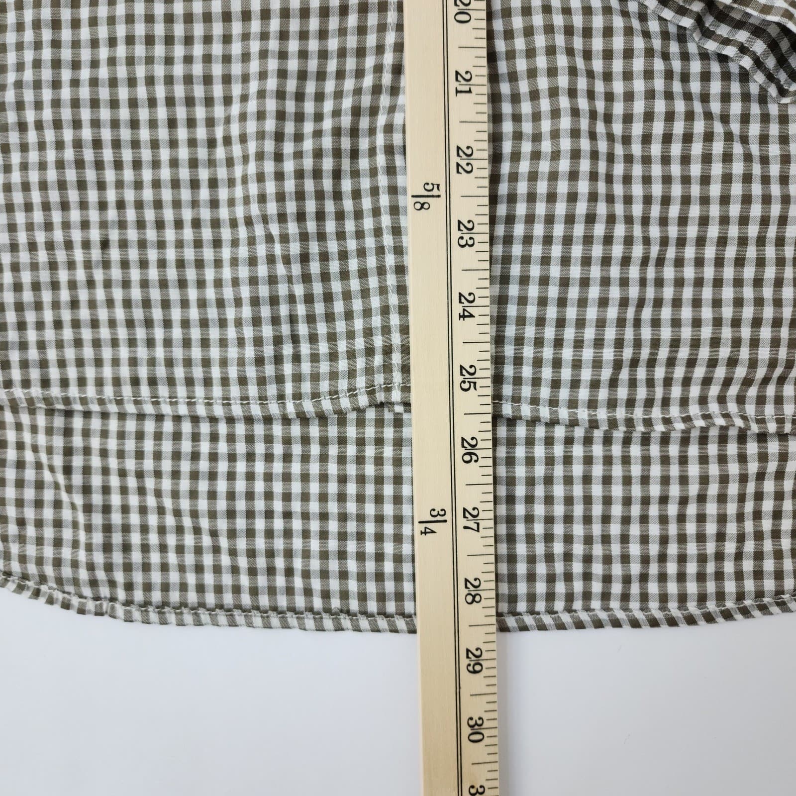 Max Studio Olive Green Gingham Button Down Shirt Roll Tab Sleeve Large - Thumbnail 2
