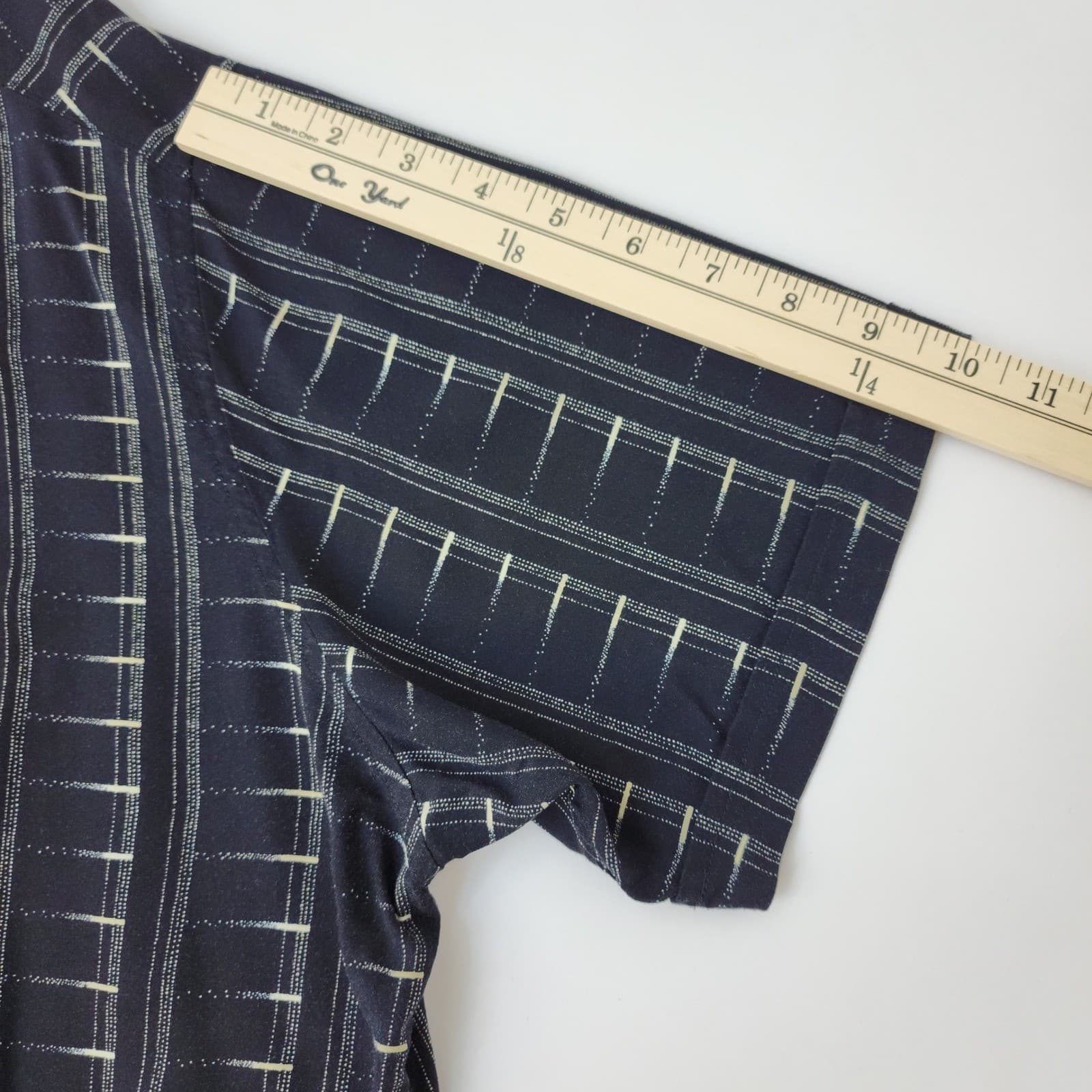 Axcess Claiborne Mens XL Blue Rayon Geometric Stripe Short Sleeve Button Down - Thumbnail 7