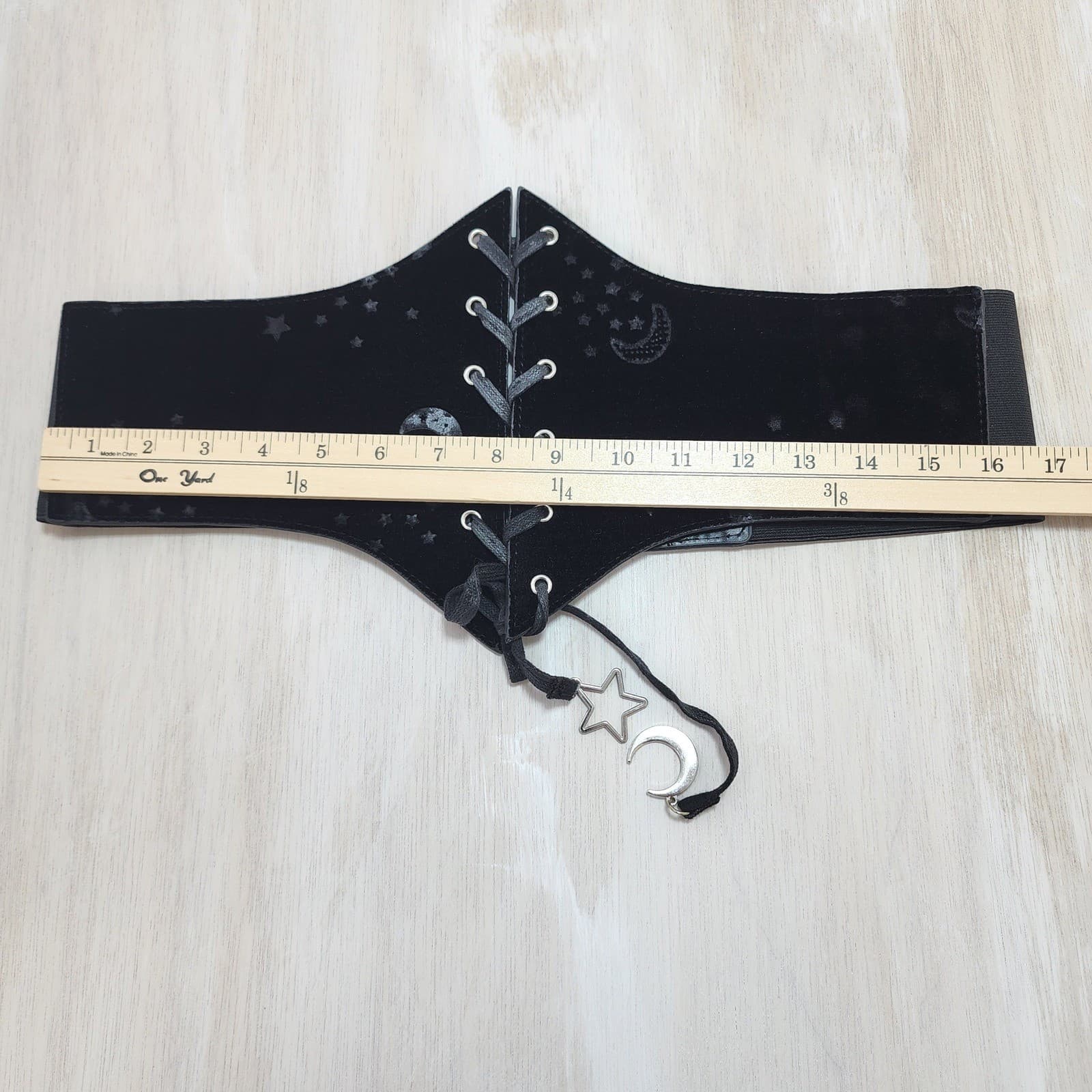 Black Velvet Celestial Moon Star Lace Up Corset Waist Belt Gothic Witchy Cinch S - Thumbnail 6