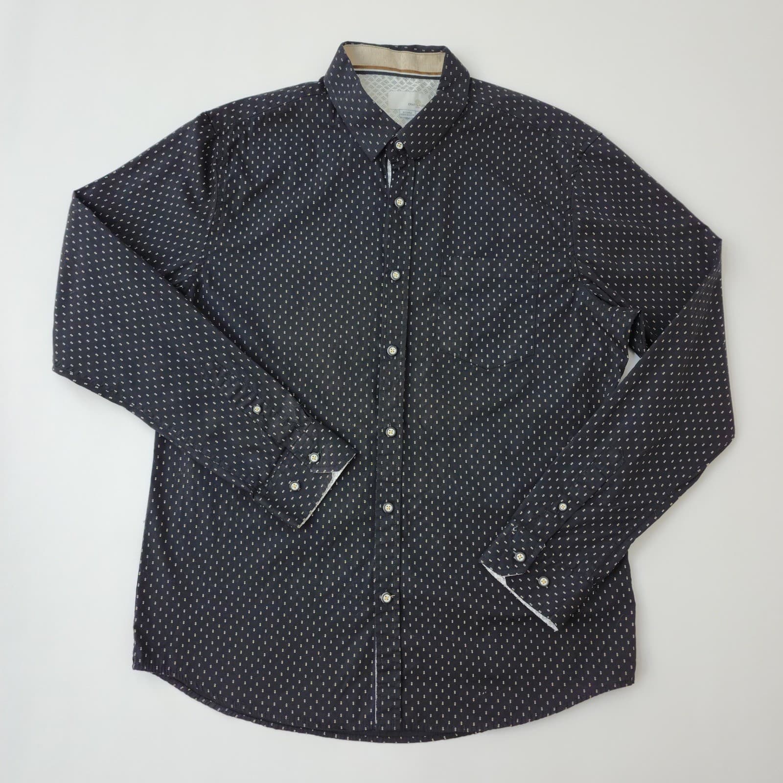 Craft + Flow Mens XL Navy Blue Geometric Print Long Sleeve Button Down Shirt