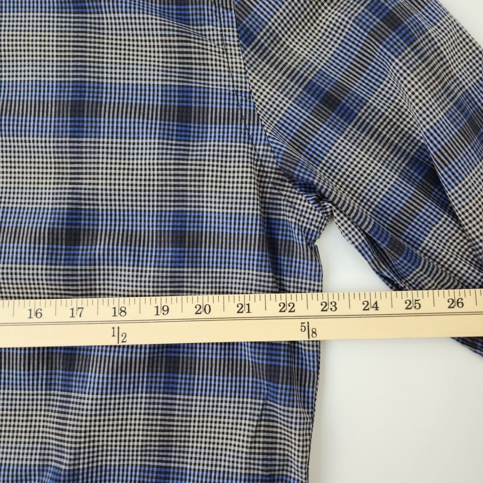 Blue Pronto Uomo Slim Fit Plaid Button Down Shirt Mens XL 100% Cotton Long - Thumbnail 3