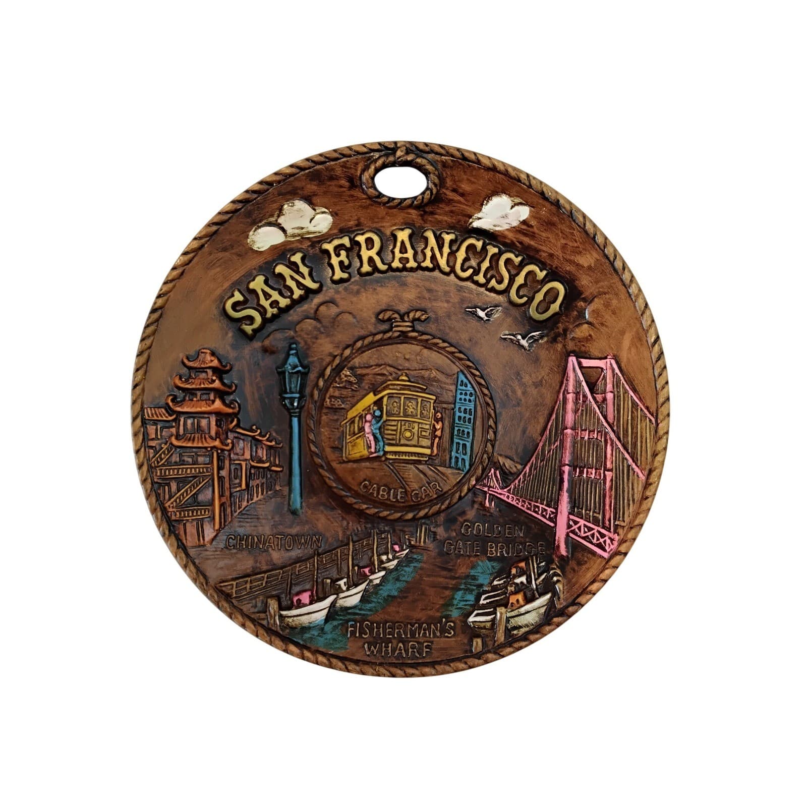 Vintage San Francisco 3D Relief Wall Plaque Souvenir Made in Japan 8 Inch