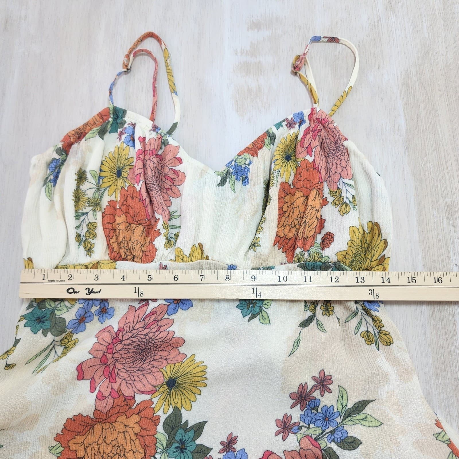 ONeill Womens Floral Smocked Back Ruffle Hem Sundress Cream Orange Large - Thumbnail 6