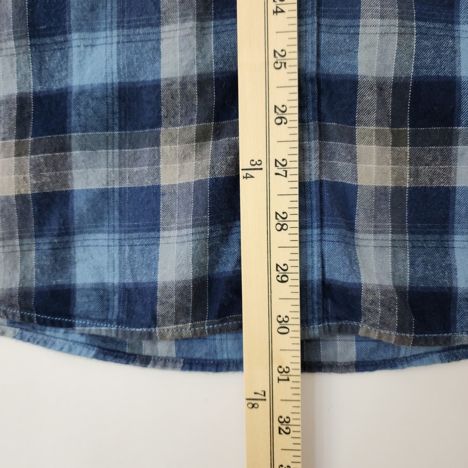 Eddie Bauer Mens XL Classic Fit Blue Grey Plaid Flannel Button Down Shirt - Thumbnail 2