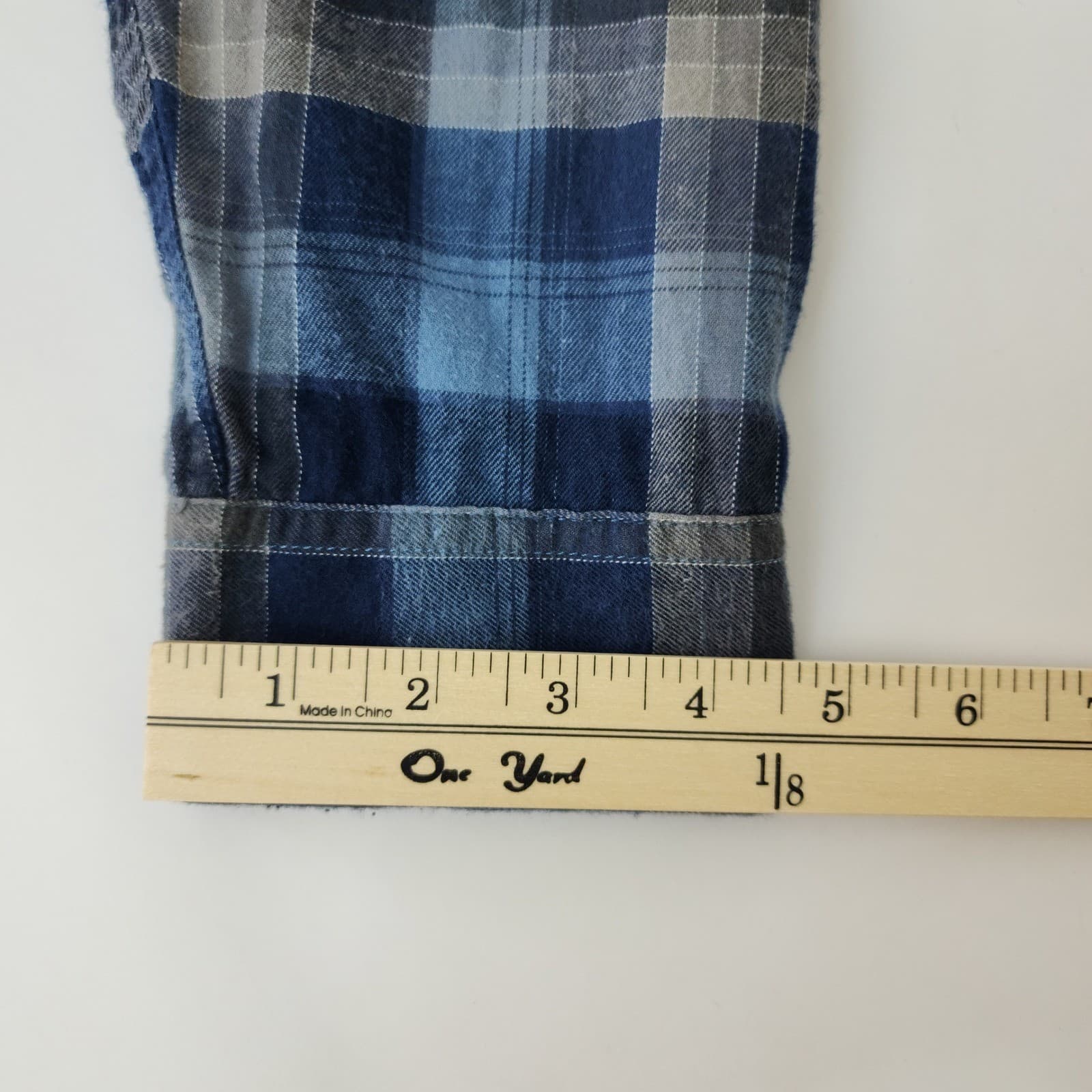 Eddie Bauer Mens XL Classic Fit Blue Grey Plaid Flannel Button Down Shirt - Thumbnail 6