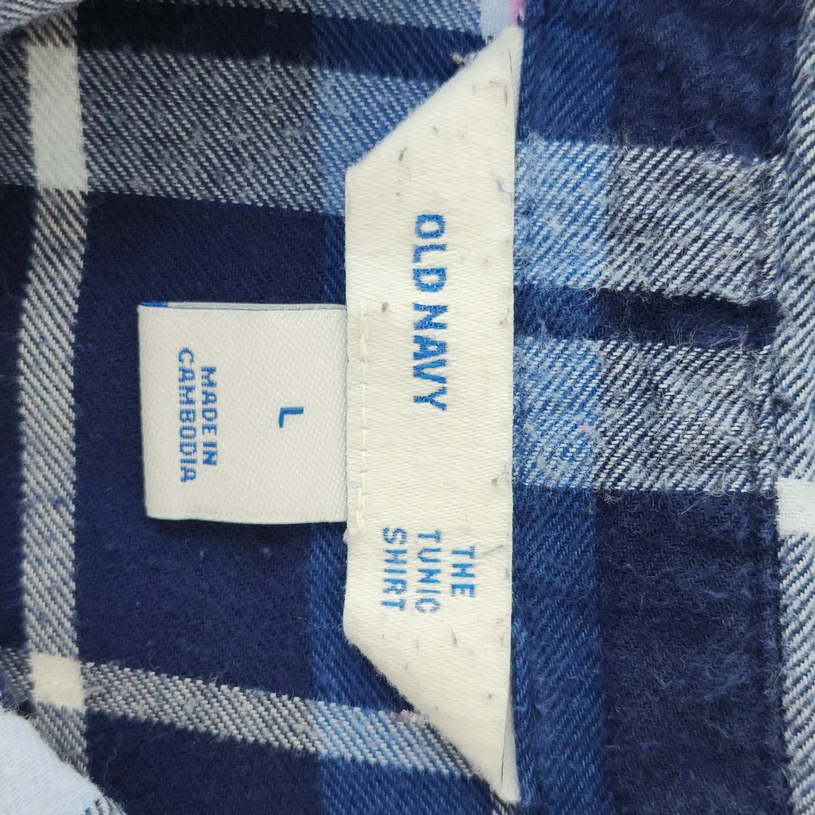 Old Navy The Tunic Shirt Womens Large Blue Pink Plaid Flannel Button Down L - Thumbnail 7