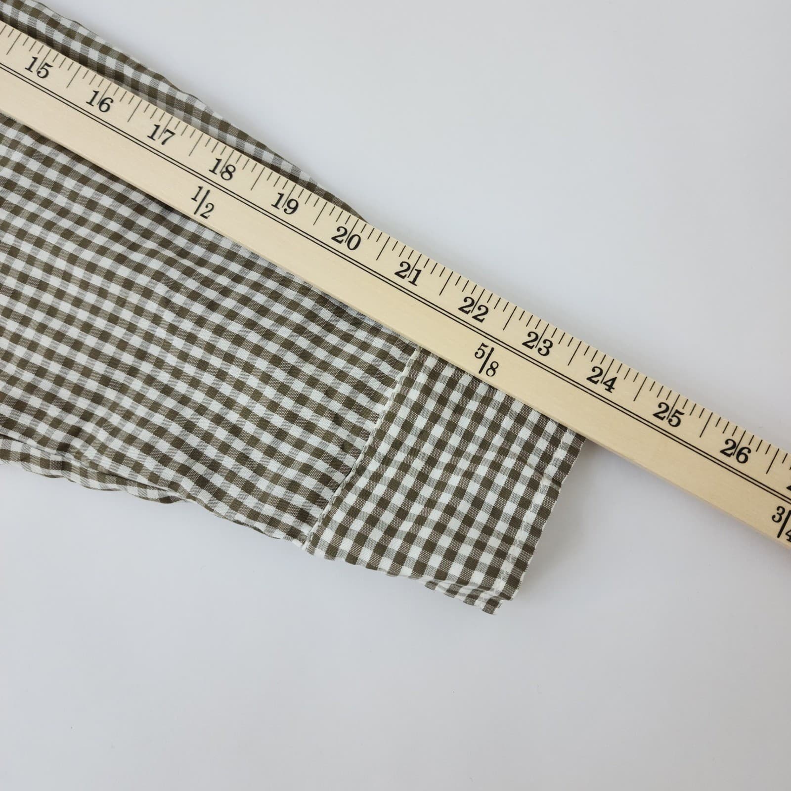 Max Studio Olive Green Gingham Button Down Shirt Roll Tab Sleeve Large - Thumbnail 5