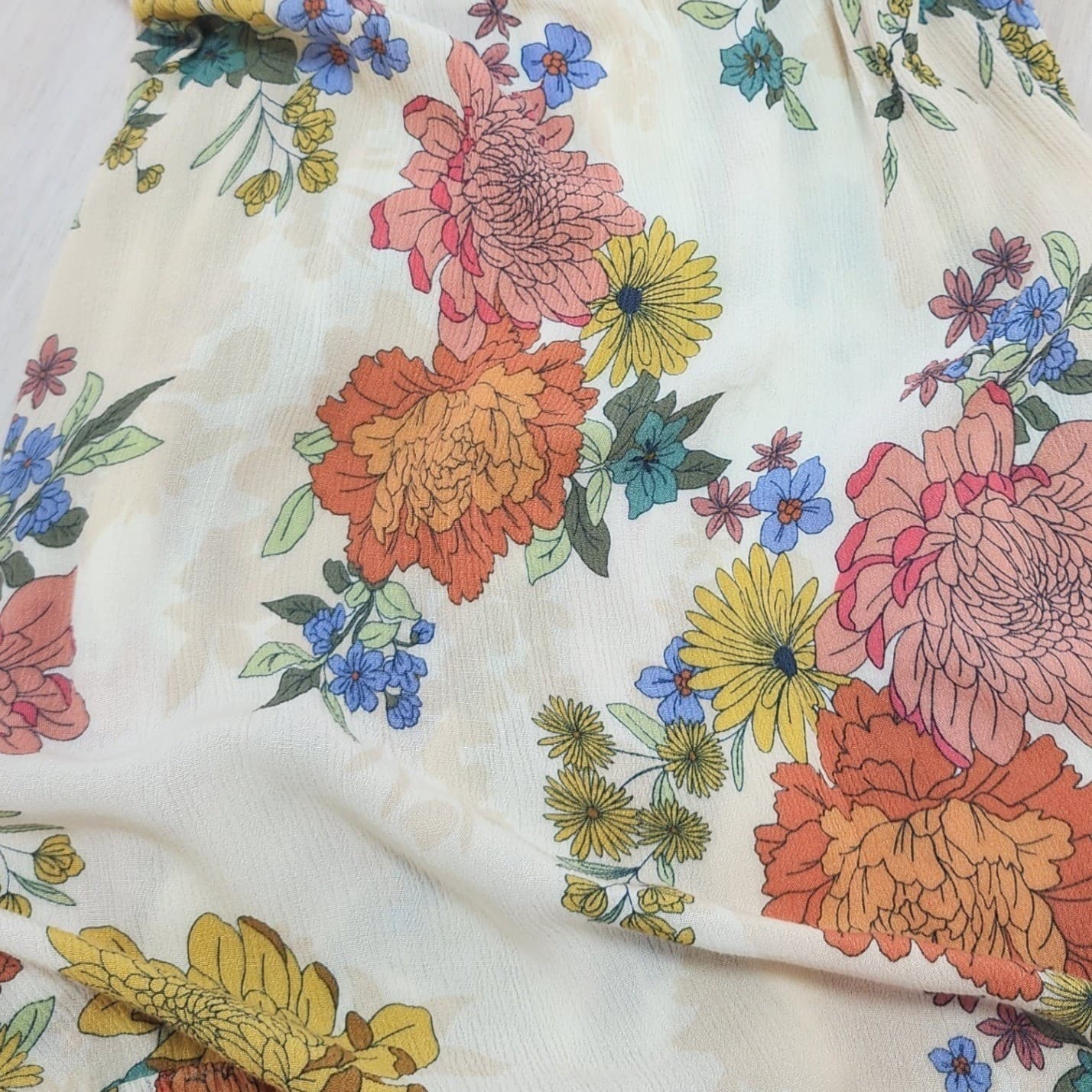 ONeill Womens Floral Smocked Back Ruffle Hem Sundress Cream Orange Large - Thumbnail 9