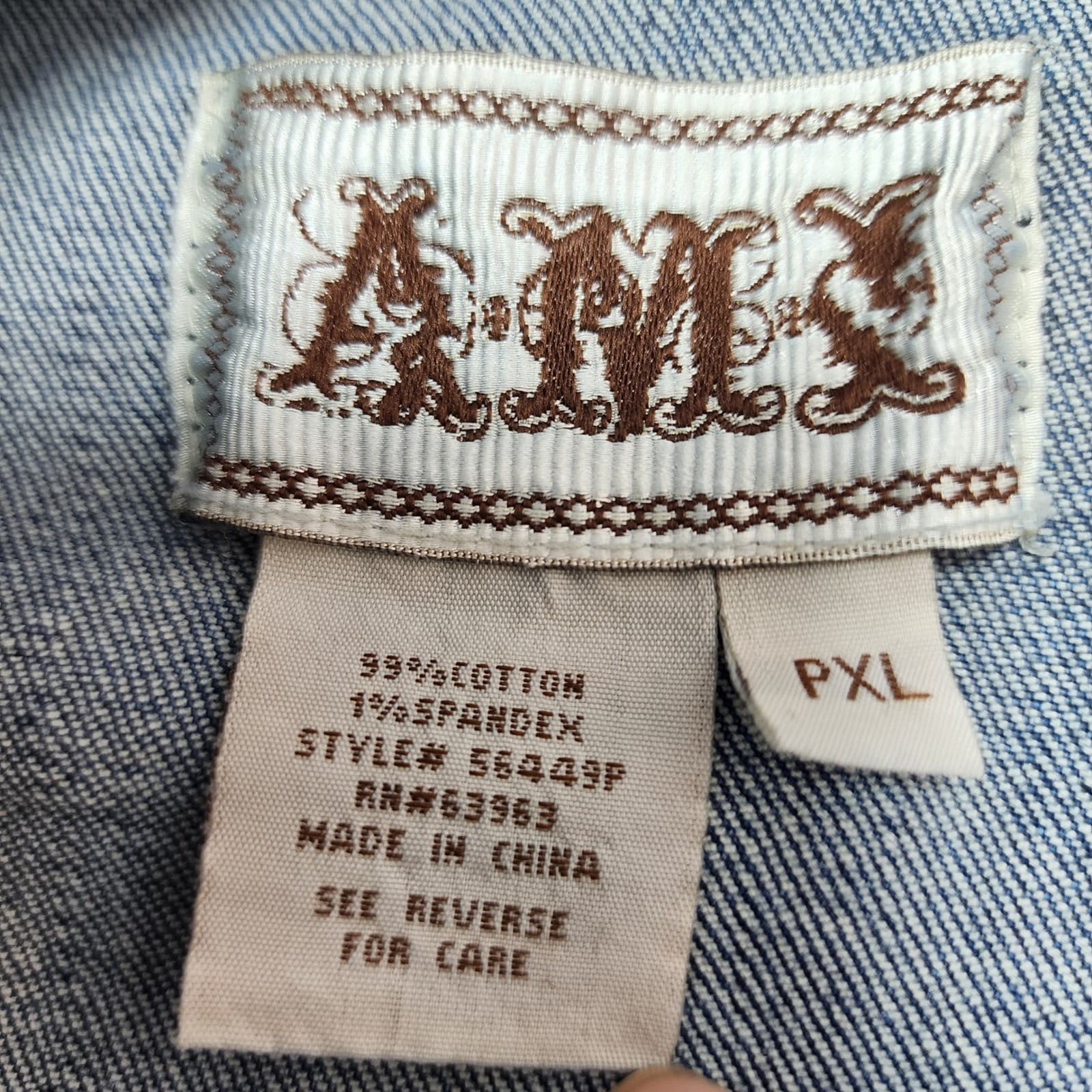 AMX Womens Petite XL Denim Jacket Medium Wash White Buttons Stretch 56449P