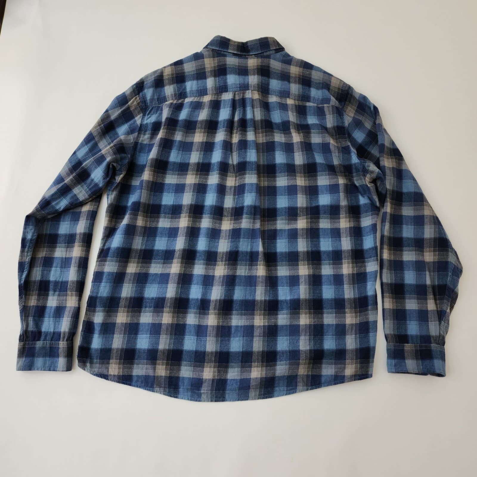 Eddie Bauer Mens XL Classic Fit Blue Grey Plaid Flannel Button Down Shirt - Thumbnail 8