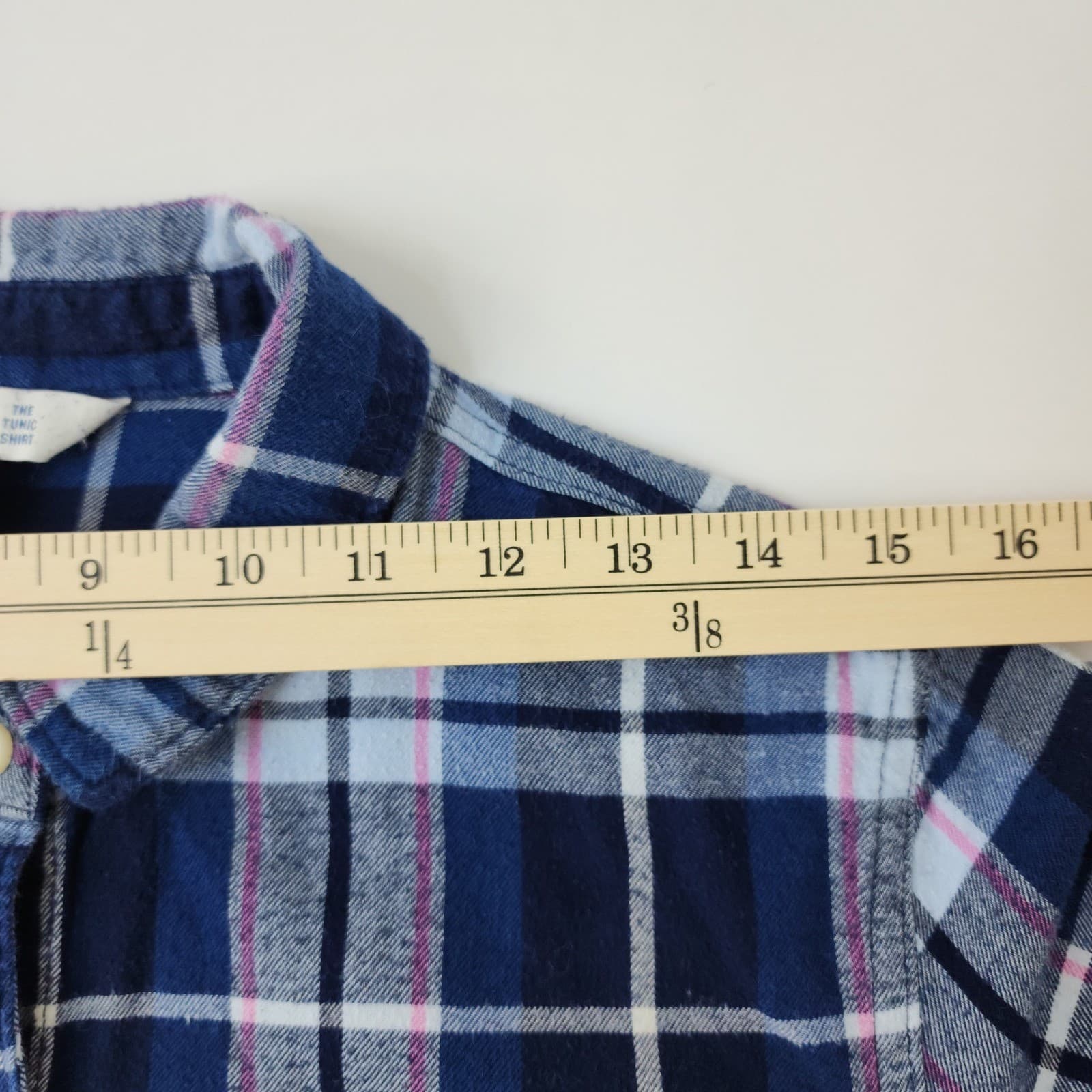 Old Navy The Tunic Shirt Womens Large Blue Pink Plaid Flannel Button Down L - Thumbnail 4