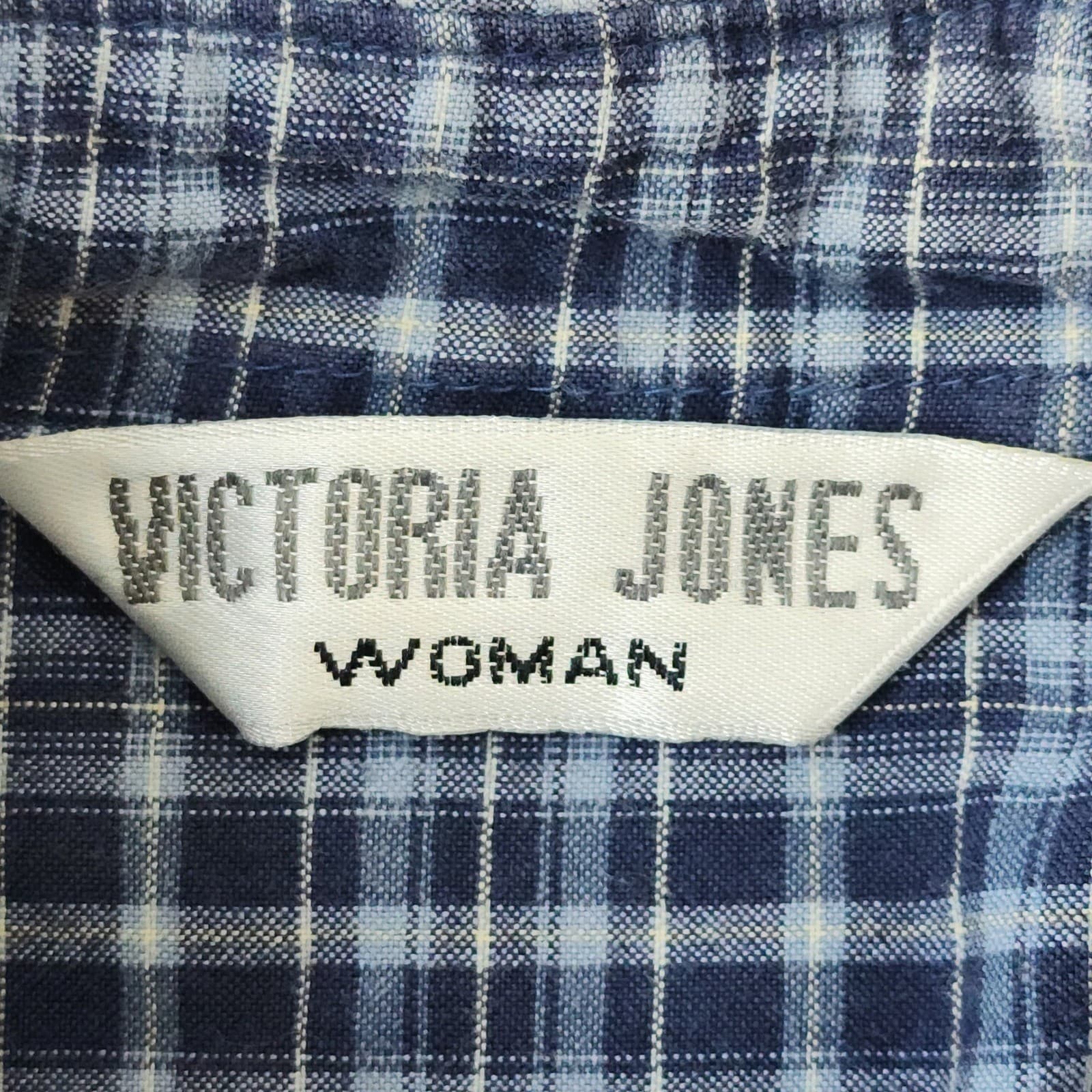 Victoria Jones Woman Blue Plaid Floral Embroidered Cotton Button Down Shirt 1X - Thumbnail 10