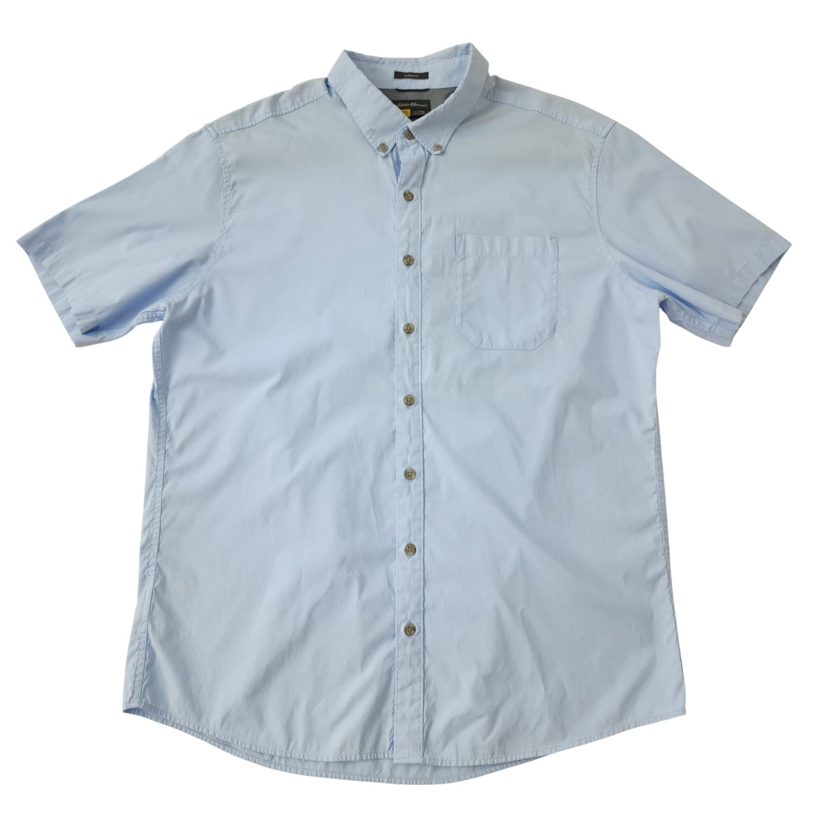 Eddie Bauer Mens TXL Light Blue Short Sleeve Button Down Classic Fit Shirt