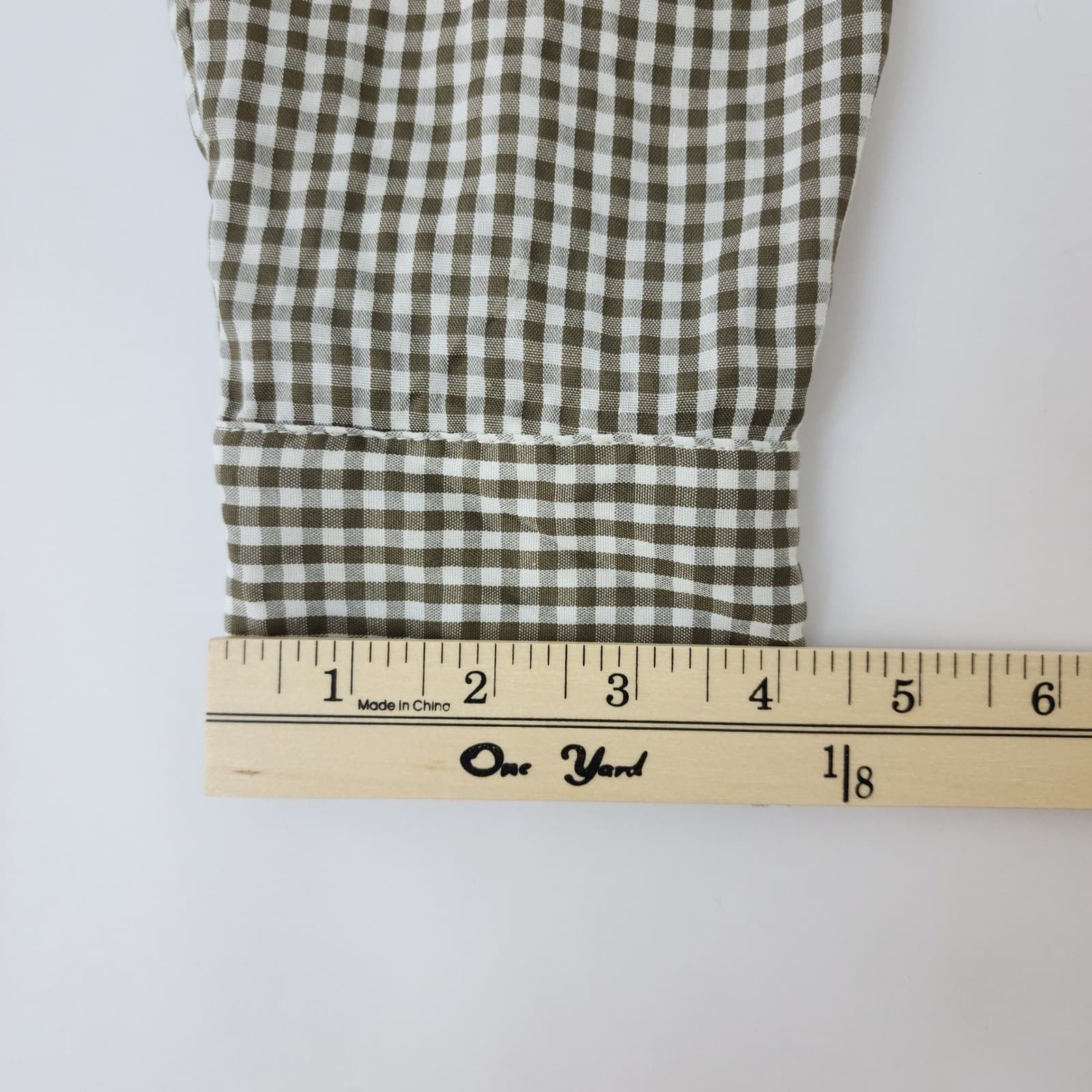 Max Studio Olive Green Gingham Button Down Shirt Roll Tab Sleeve Large - Thumbnail 6