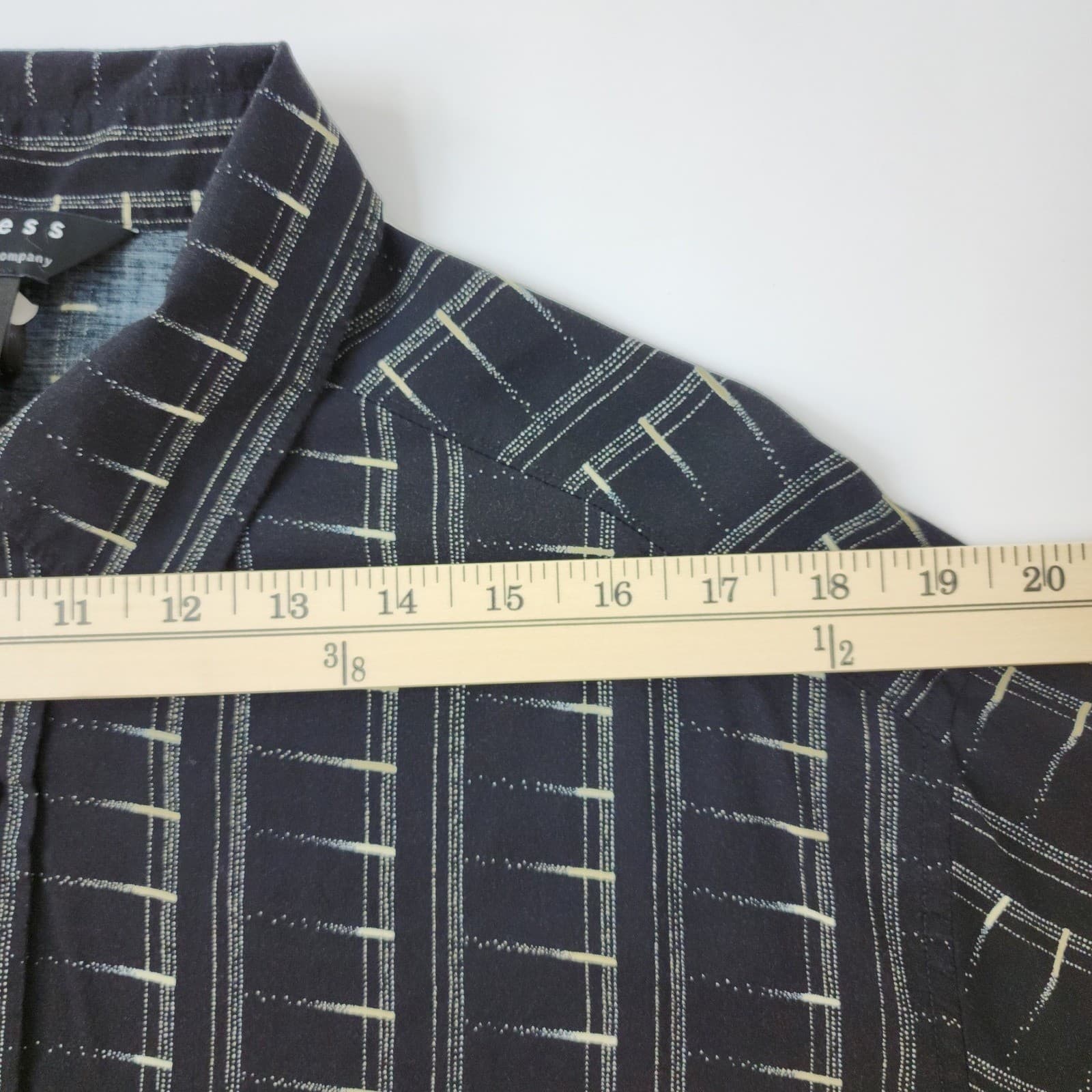 Axcess Claiborne Mens XL Blue Rayon Geometric Stripe Short Sleeve Button Down - Thumbnail 4