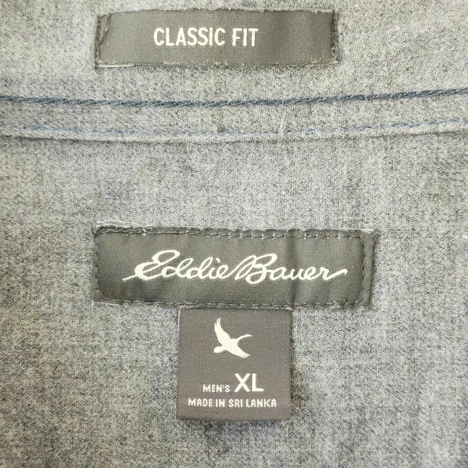 Eddie Bauer Mens XL Classic Fit Blue Grey Plaid Flannel Button Down Shirt - Thumbnail 7