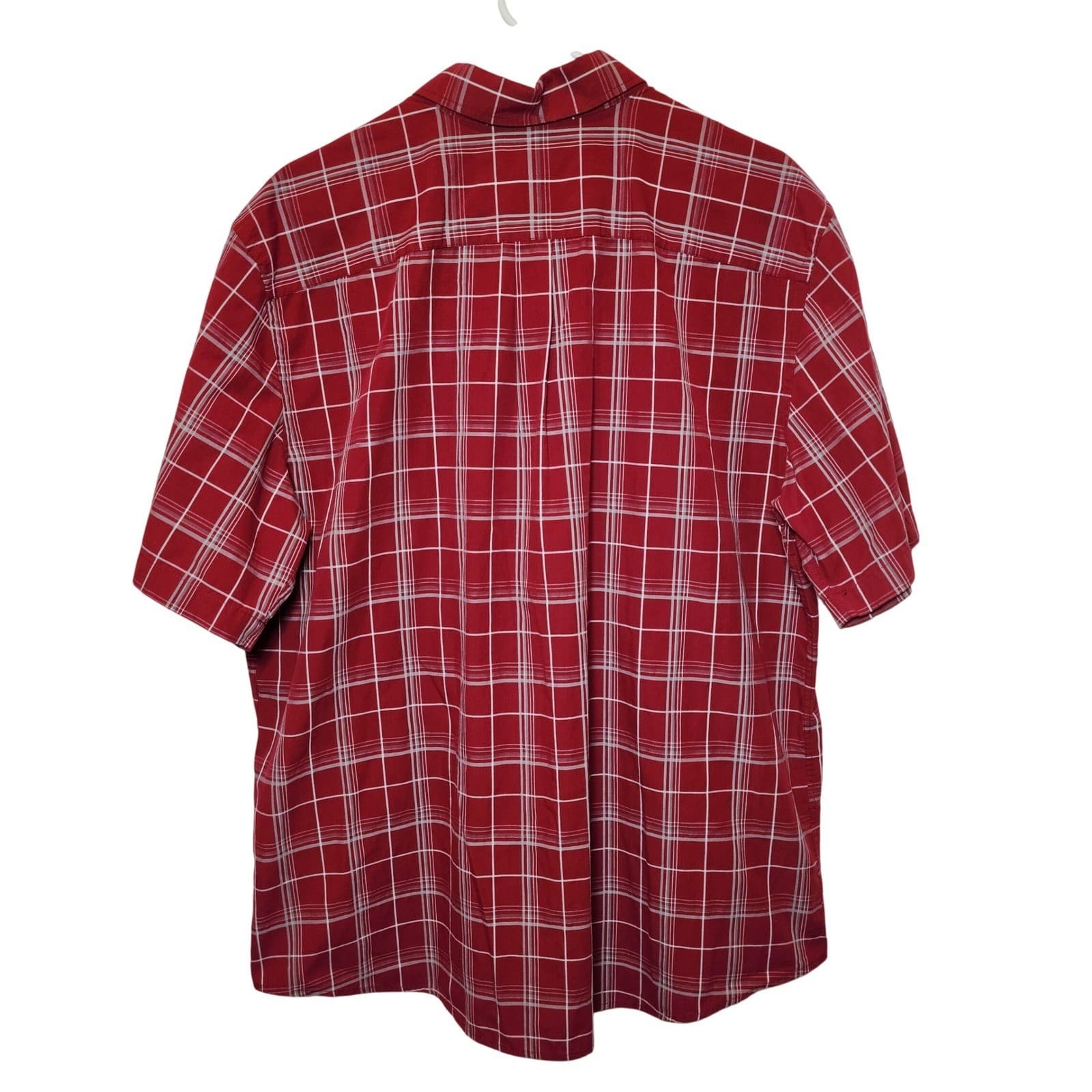 Dockers Mens XL Red Plaid Short Sleeve Button Down Shirt No Wrinkles Cotton - Thumbnail 2