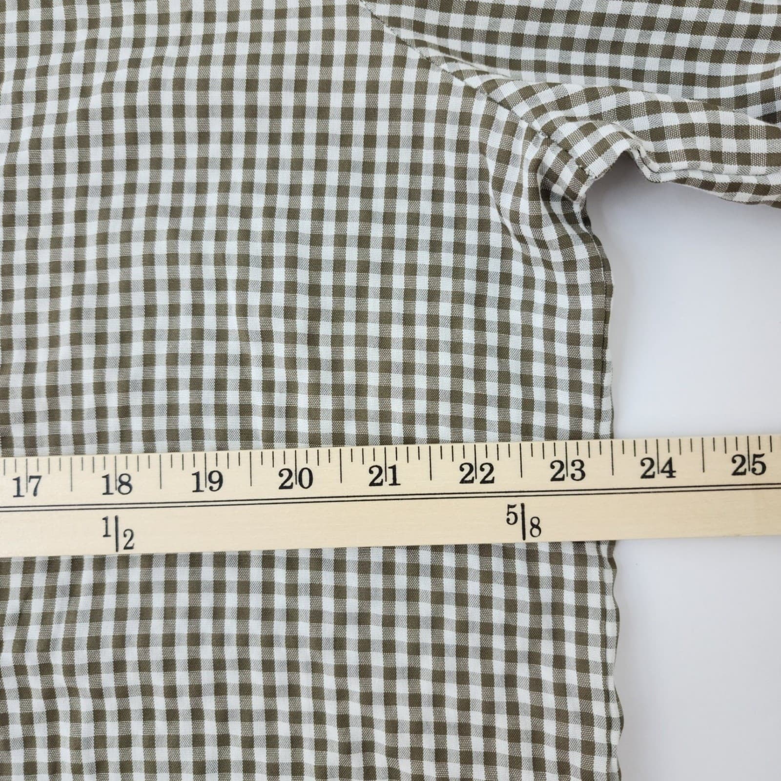 Max Studio Olive Green Gingham Button Down Shirt Roll Tab Sleeve Large - Thumbnail 3