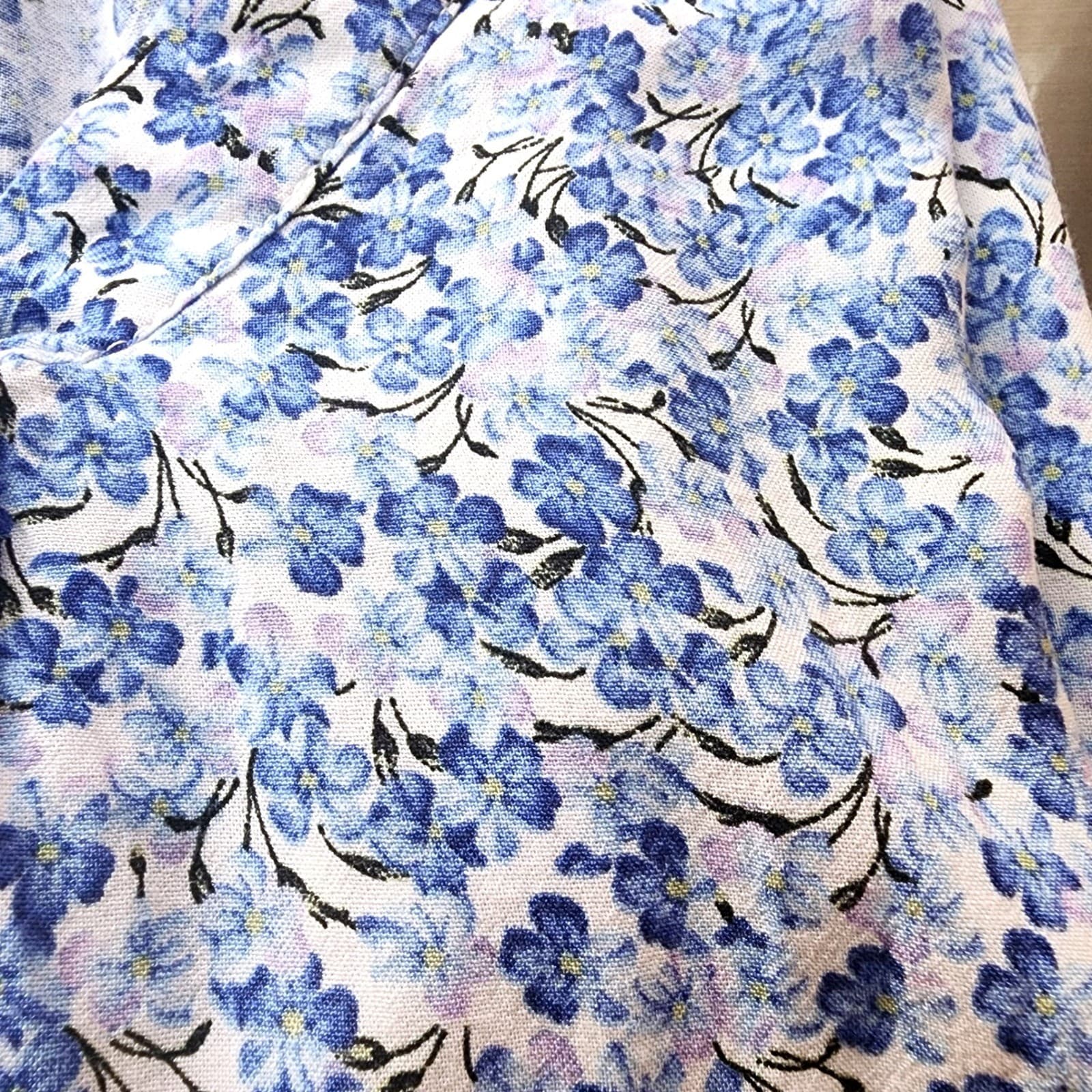 Anne Carson Blue Floral V-Neck Ruffle Cap Sleeve Blouse Top Large - Thumbnail 4