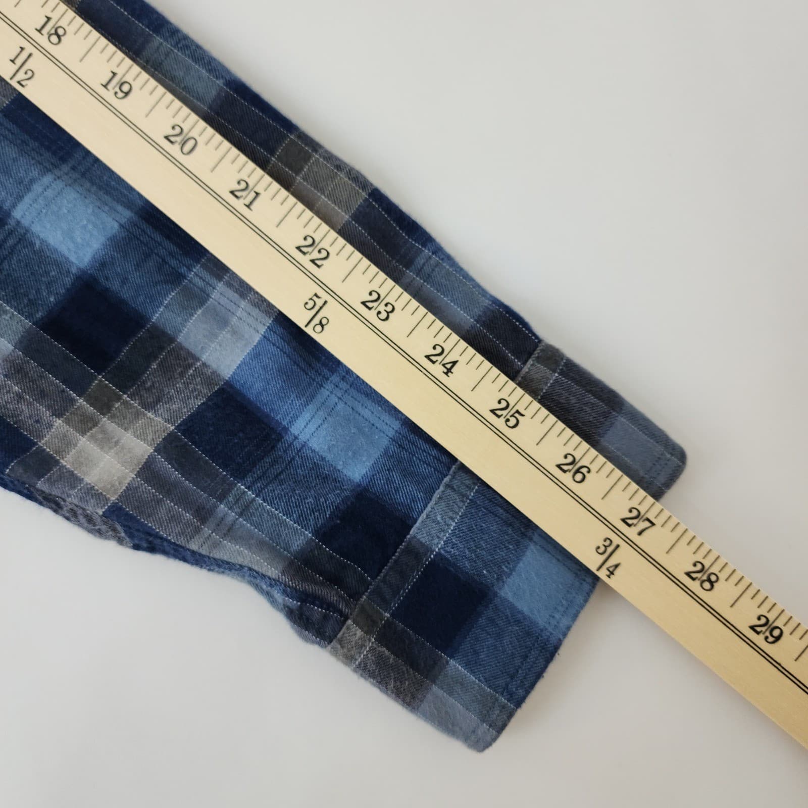 Eddie Bauer Mens XL Classic Fit Blue Grey Plaid Flannel Button Down Shirt - Thumbnail 5