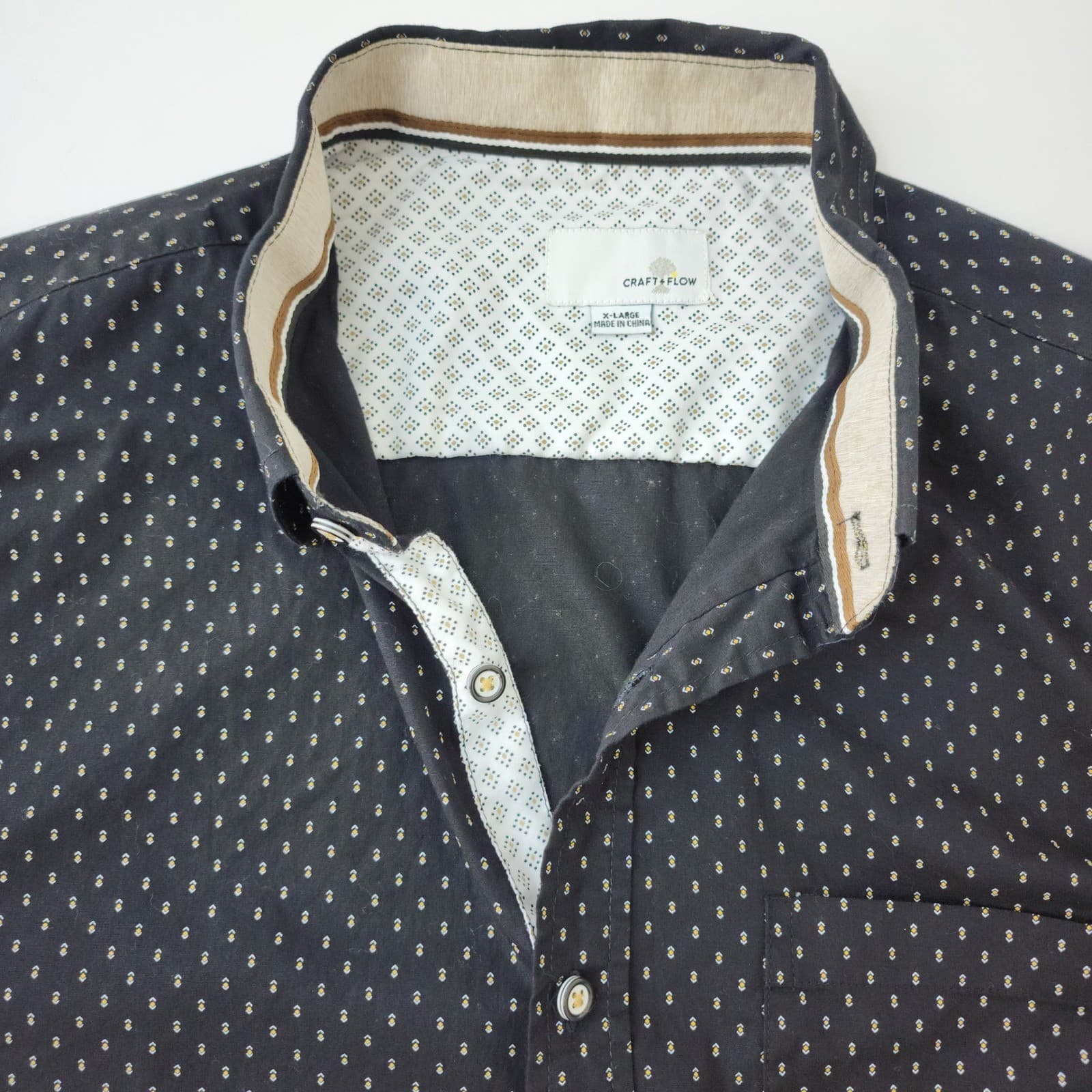 Craft + Flow Mens XL Navy Blue Geometric Print Long Sleeve Button Down Shirt - Thumbnail 9