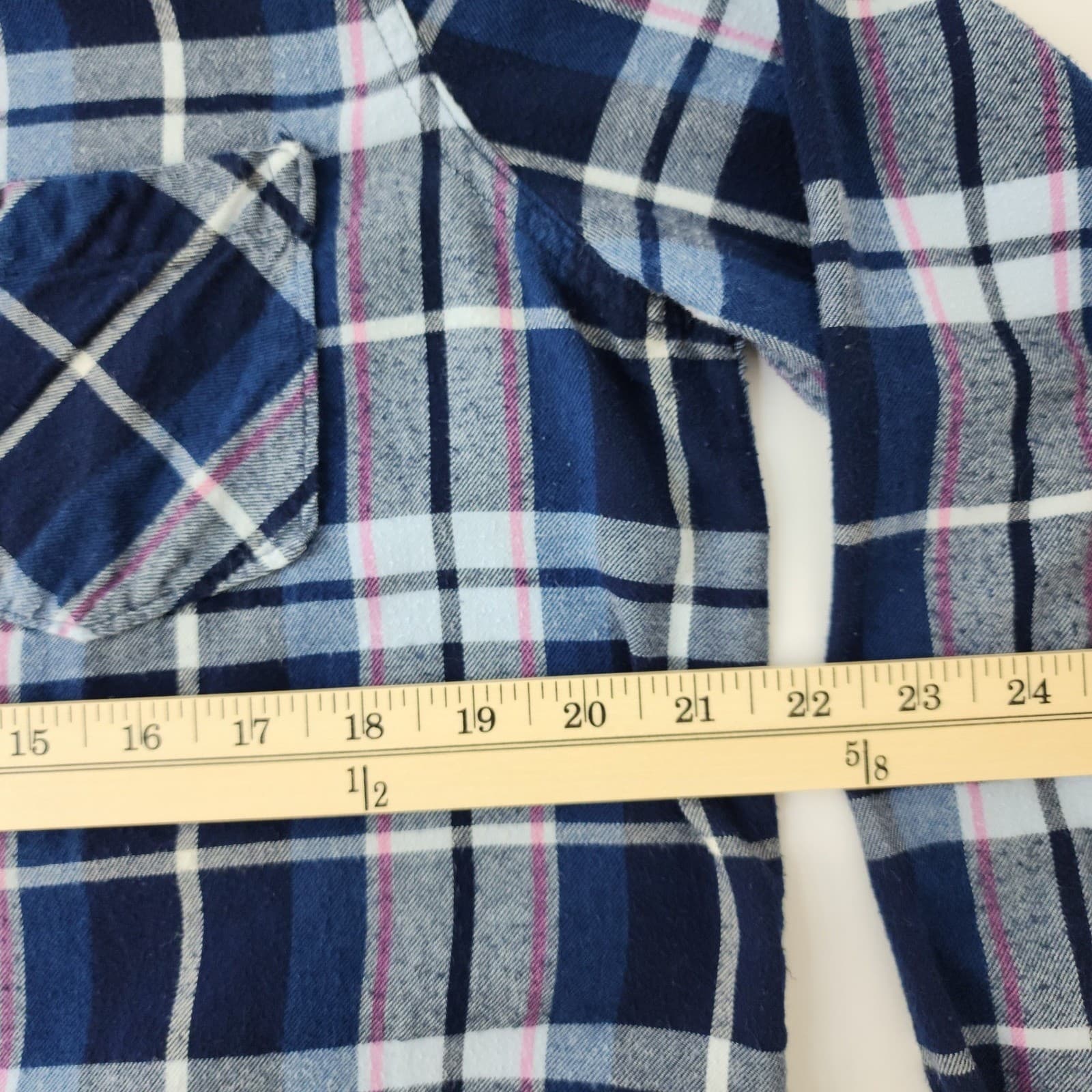 Old Navy The Tunic Shirt Womens Large Blue Pink Plaid Flannel Button Down L - Thumbnail 3