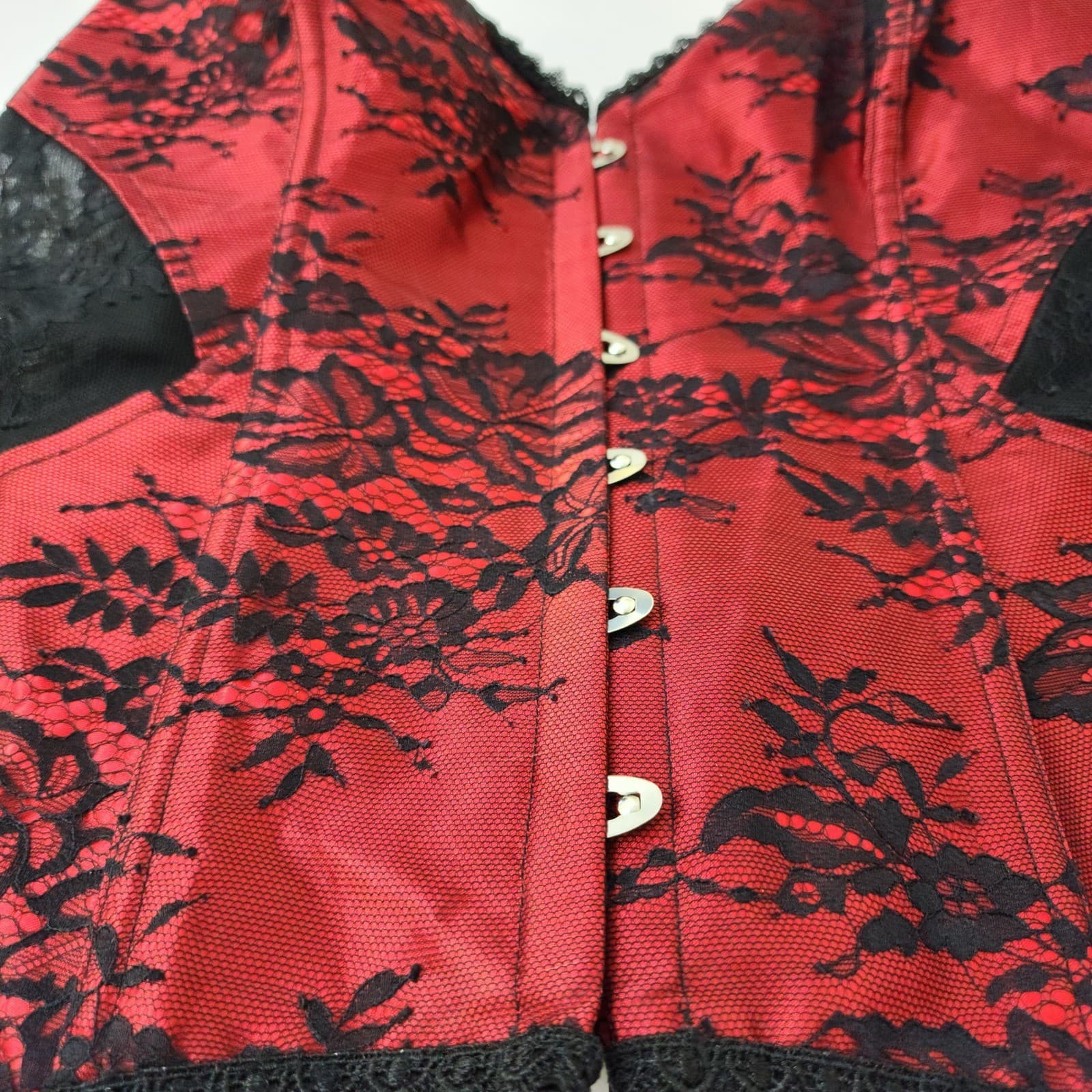 Adore Me Red Black Lace Garter Corset Lingerie Busk Front Lace Up Back 3X - Thumbnail 2