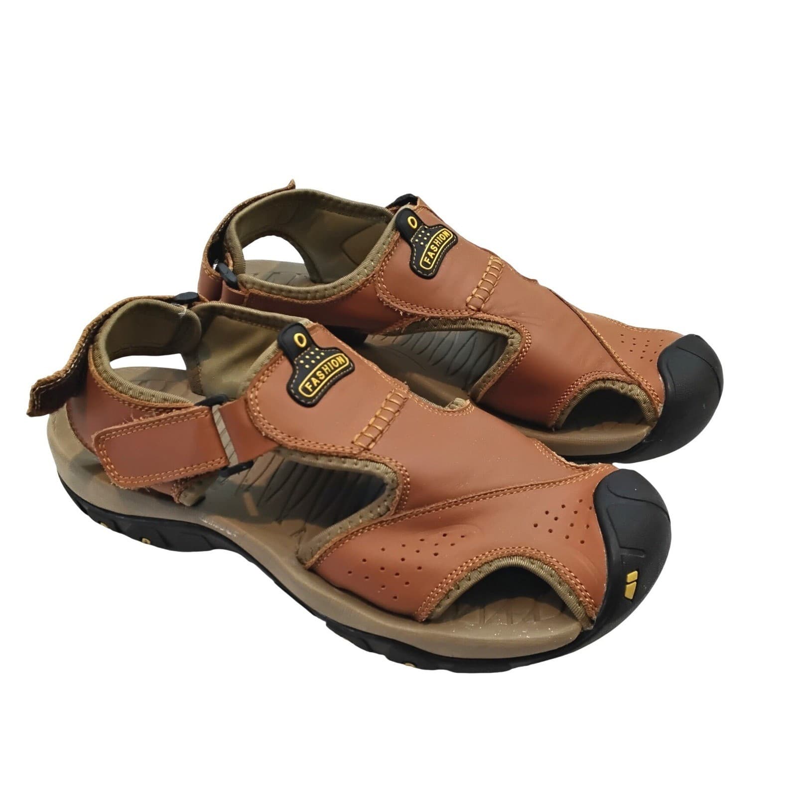 Fashion Mens Brown Fisherman Sandals Closed Toe Outdoor Strappy Shoes Size 44