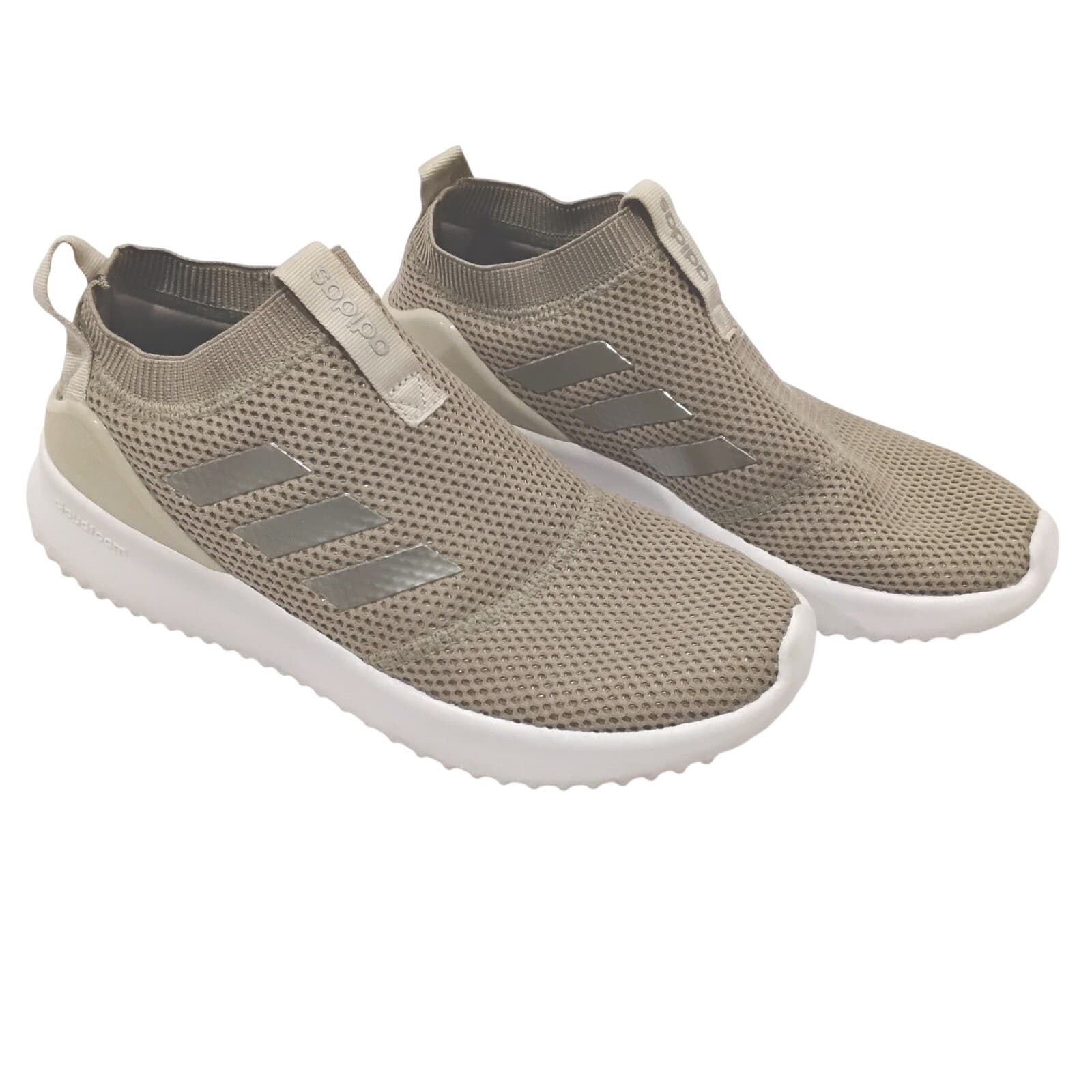 Adidas Cloudfoam Ultimate Tan Khaki Mesh Slip On Running Shoes F34605 Womens 7.5