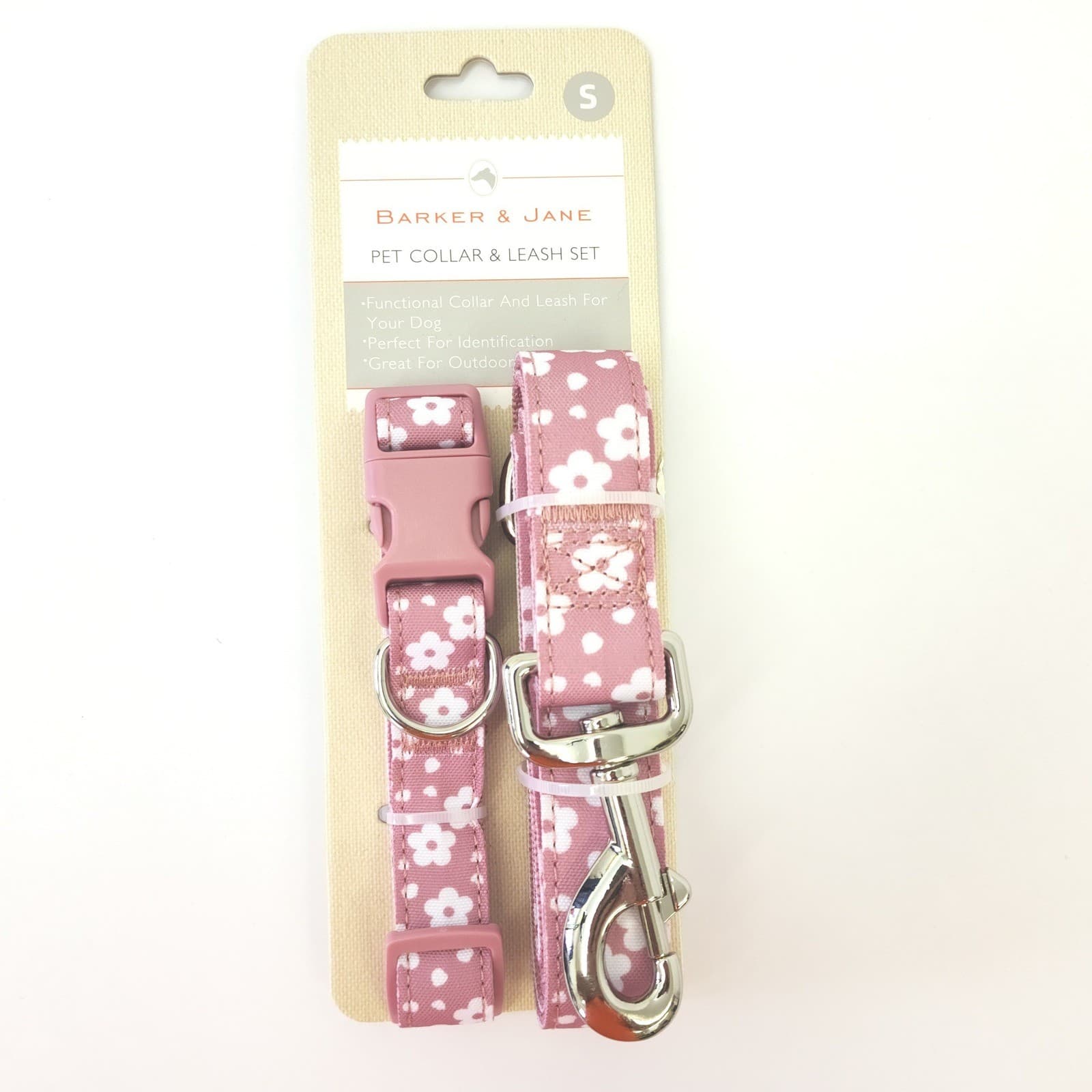 Barker & Jane Pink Floral Pet Collar & Leash Set Small Adjustable Dog