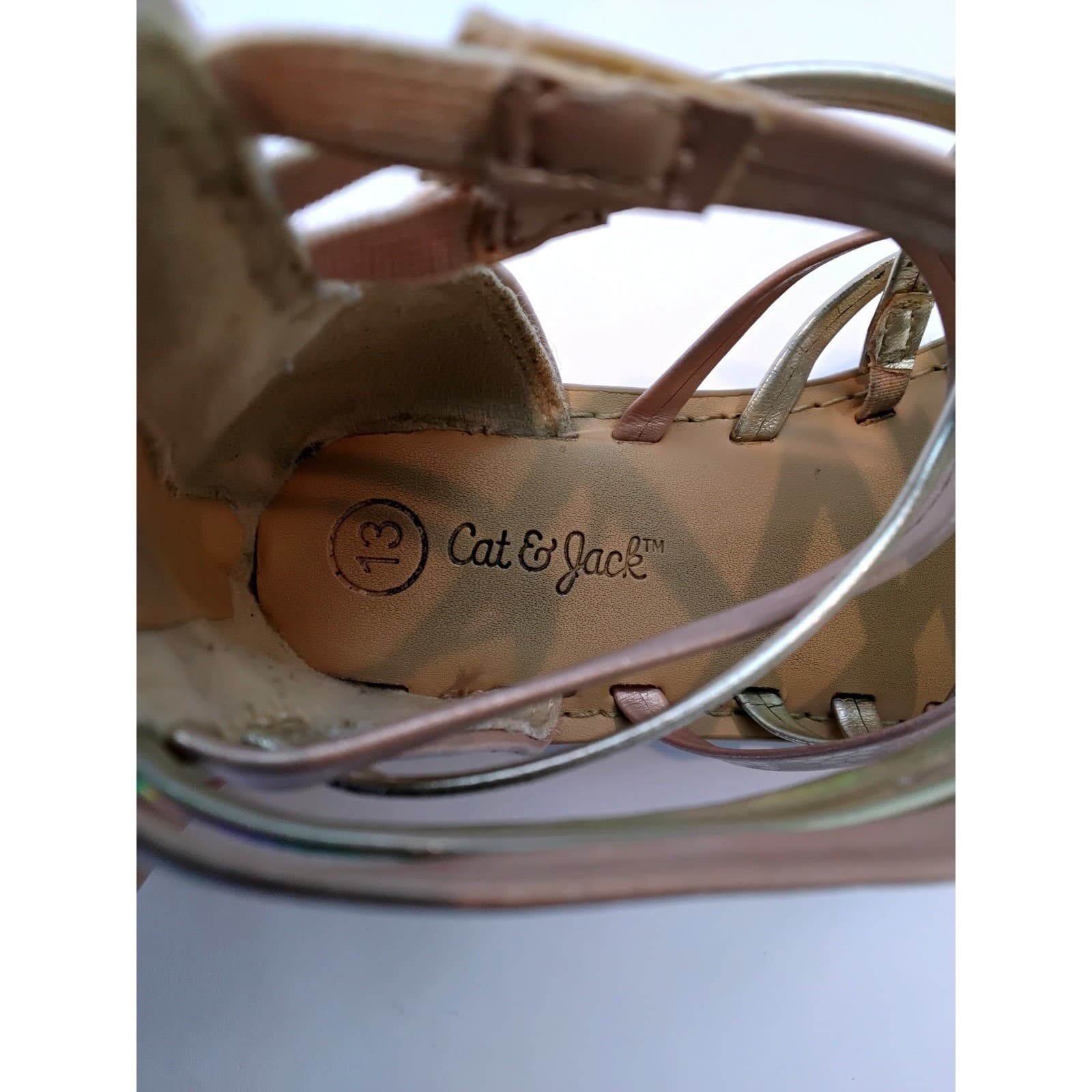 Cat & Jack Girls Rose Gold Metallic Gladiator Sandals Back Zip Size 13 SH19 - Thumbnail 5