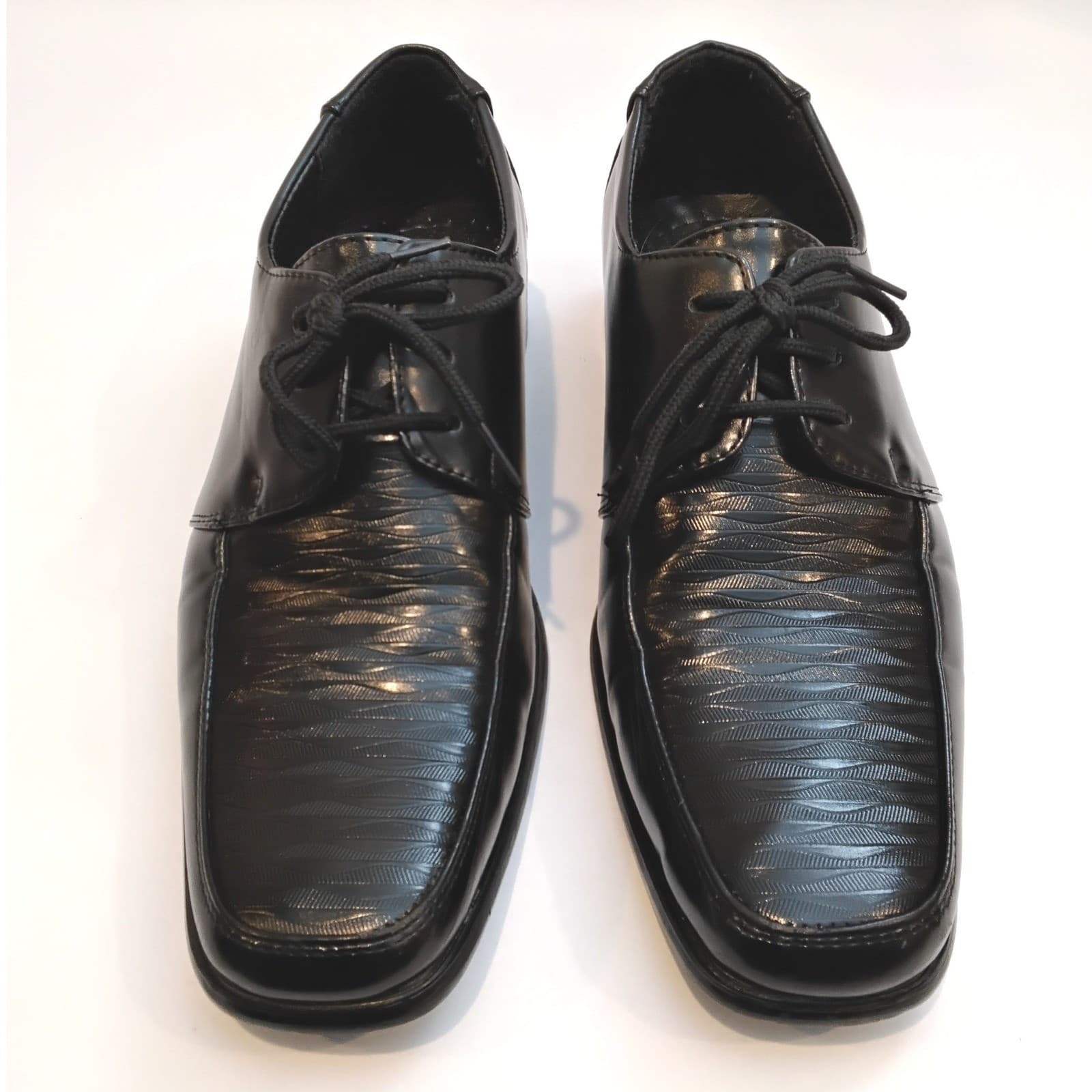 Mens Black Textured wedding Shoes Square Toe Oxfords shoes Size 10.5 - Thumbnail 2