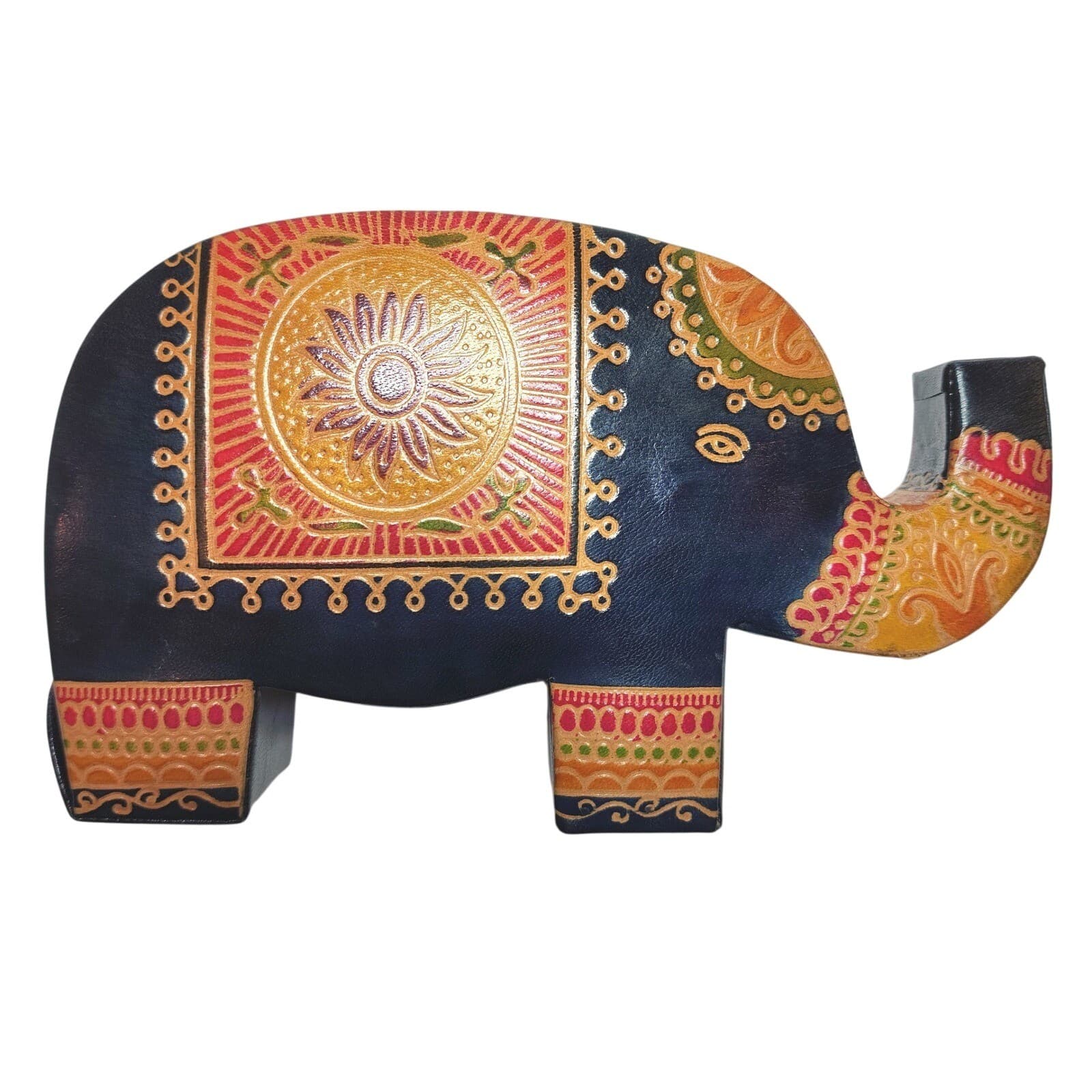 Tribal Leather Elephant Coin Piggy Bank Indian Vintage 5.5" long X 3.5 tall - Thumbnail 2