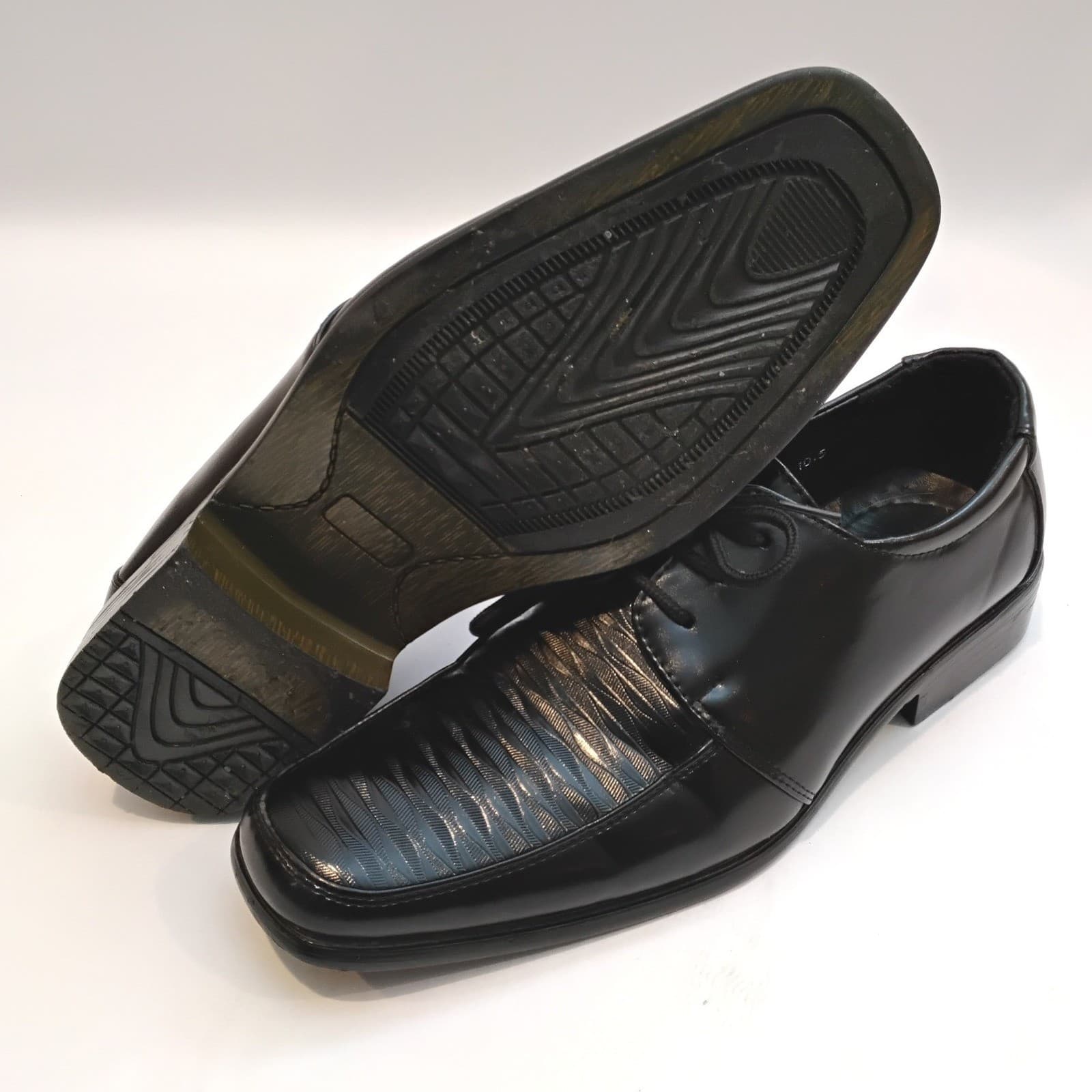 Mens Black Textured wedding Shoes Square Toe Oxfords shoes Size 10.5 - Thumbnail 5