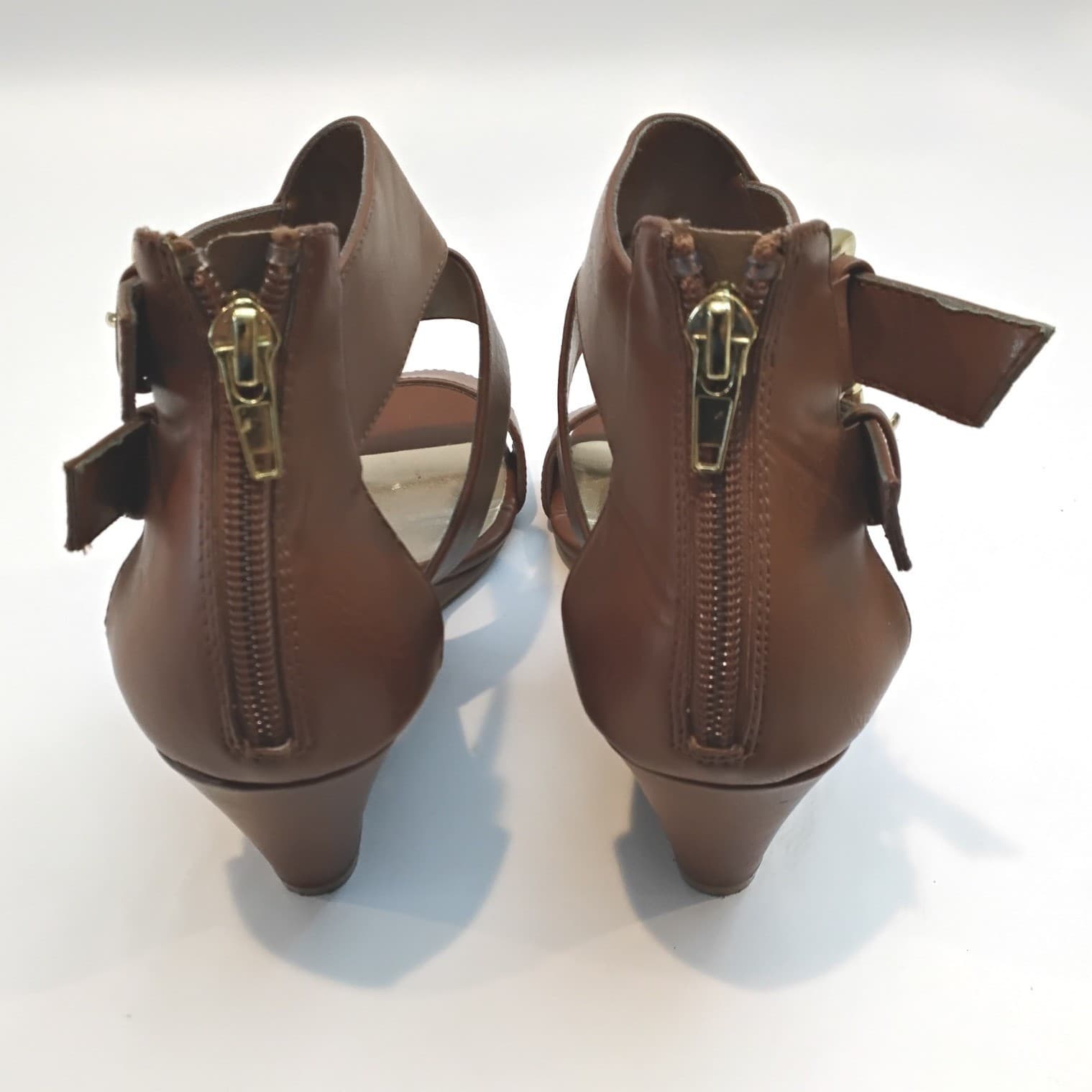 Cityclassified Women Brown Faux Leather Wedge Sandals Strappy Back Zip Size 8 - Thumbnail 3