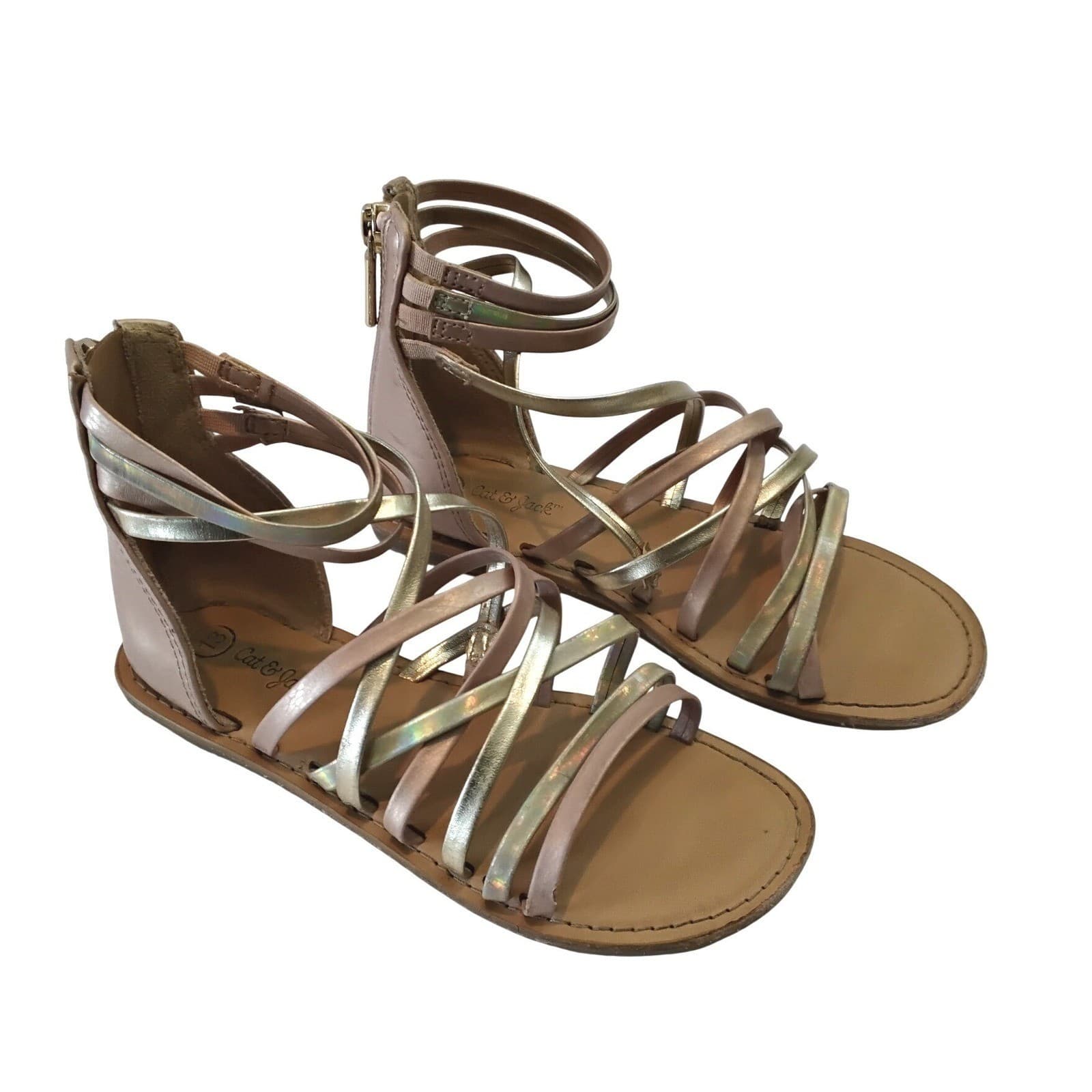 Cat & Jack Girls Rose Gold Metallic Gladiator Sandals Back Zip Size 13 SH19