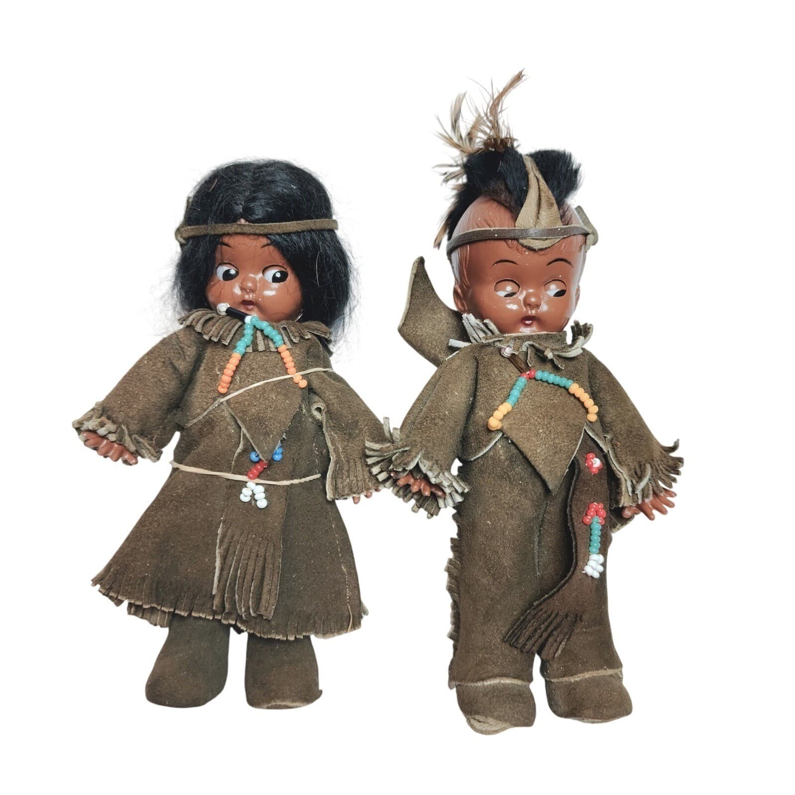 Vintage 1960's to 1970"s Carlson Native American Souvenir Dolls Pair Sleep Eyes