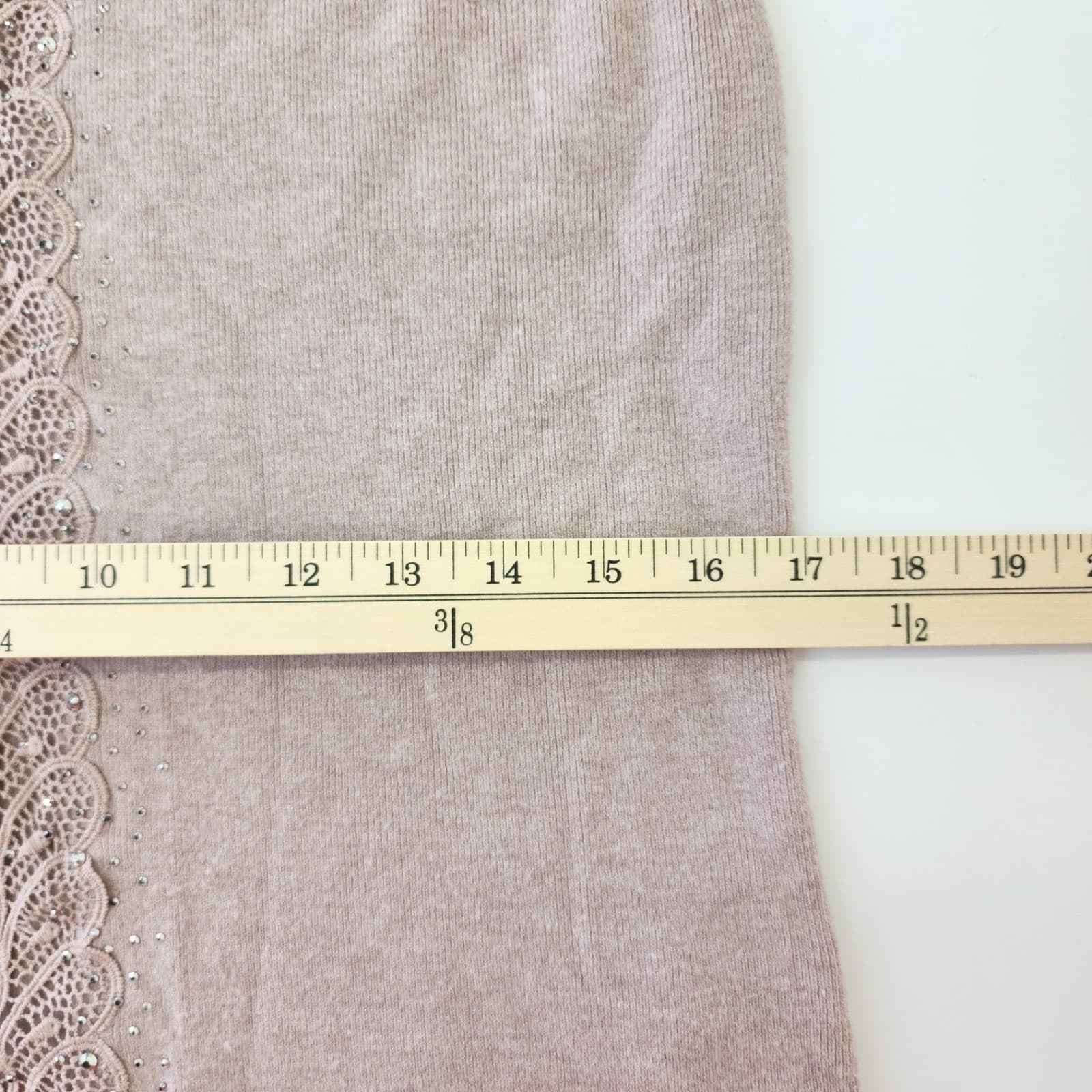 Mauve Knit Halter Top Mock Neck Lace Rhinestone Embellished Sleeveless Sweater - Thumbnail 3